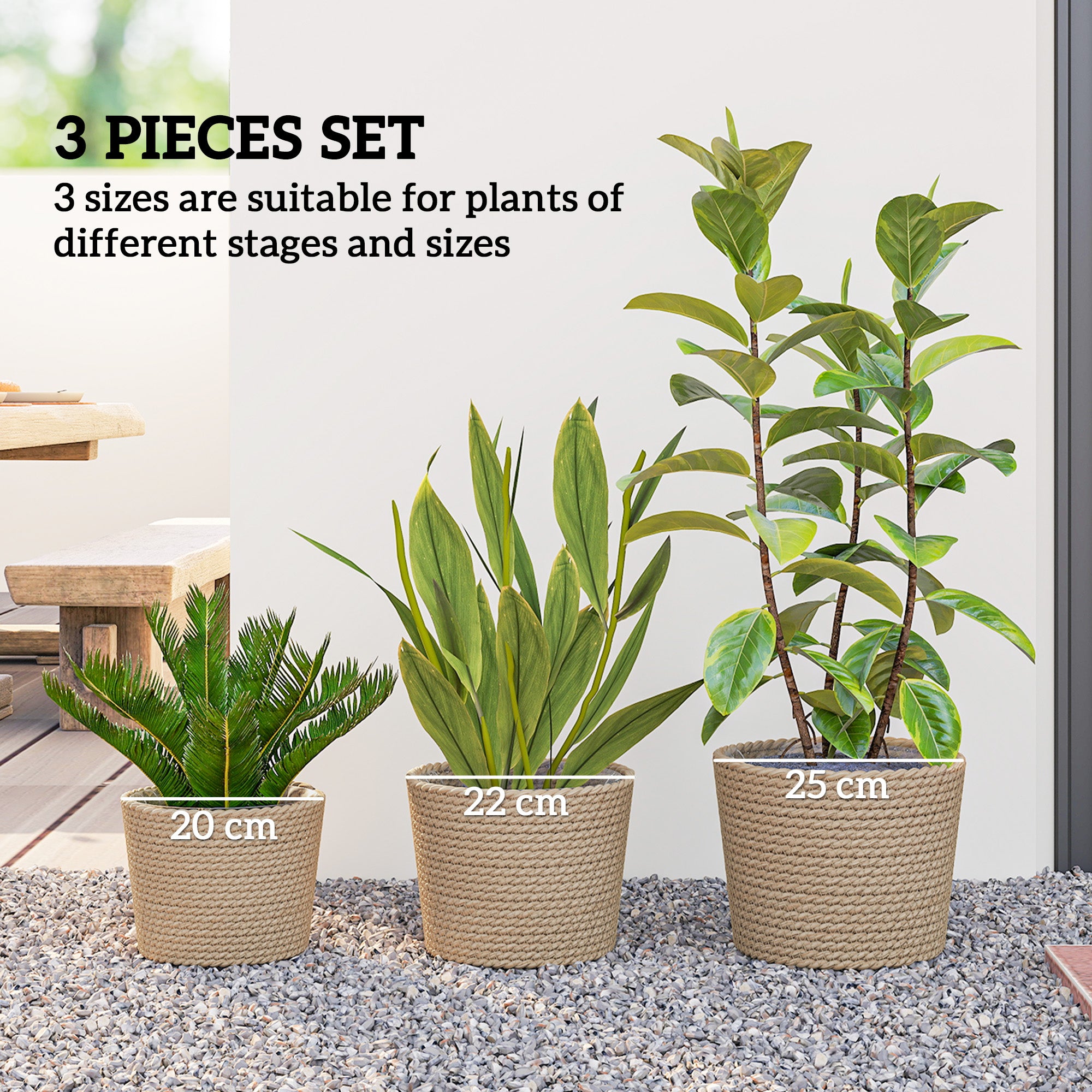 Seagrass Planters Set of 3 Plant Pots for Indoor Outdoor Patio Balcony Natural