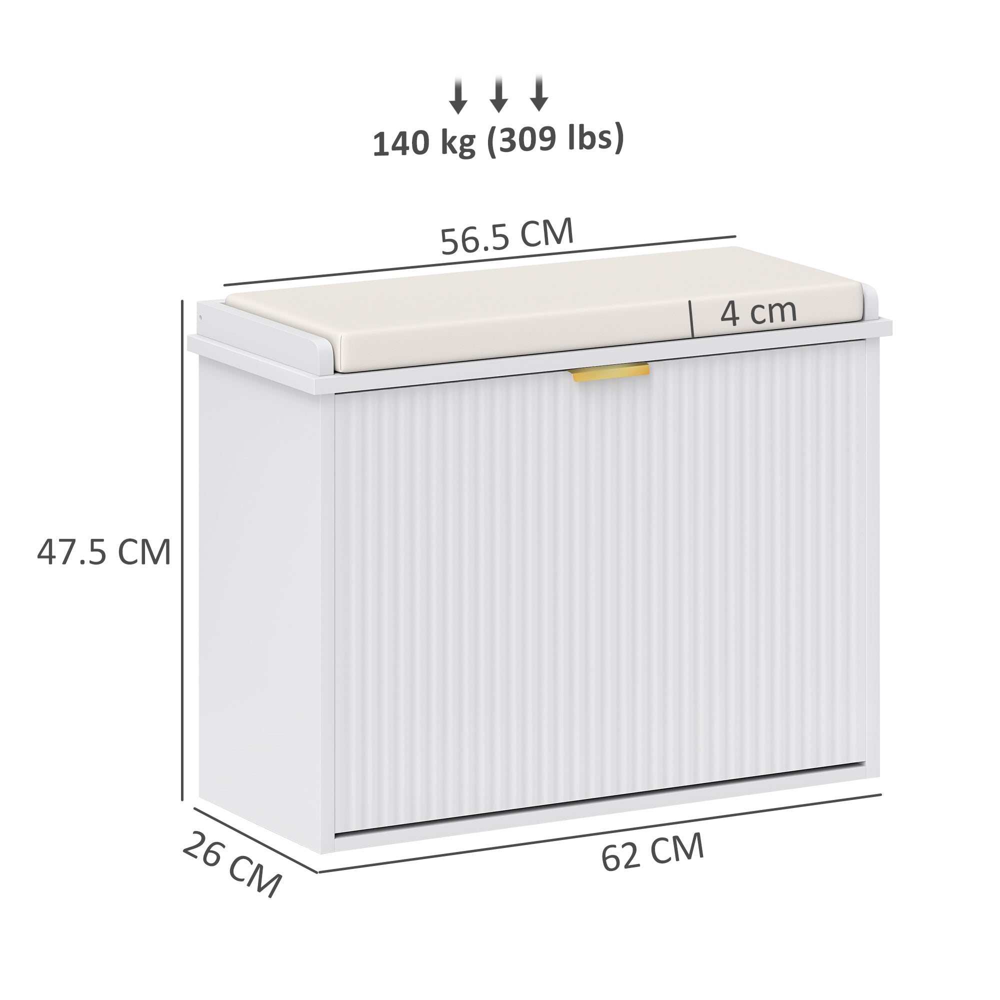 Elegant Six Shoe Bench, with Top Seat - White