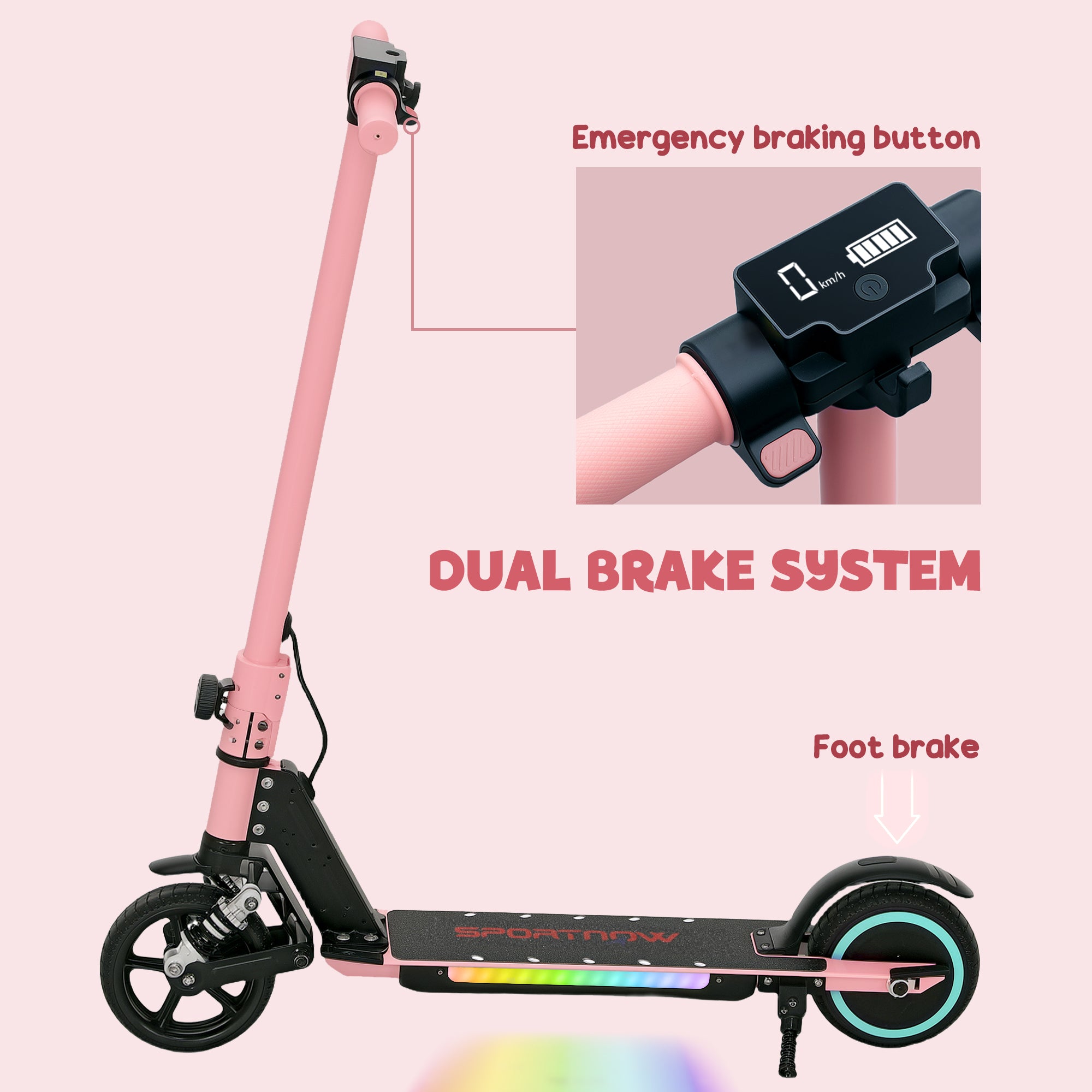 Folding Electric Scooter for Kids 6-14 with Dual Brakes, Suspension, LED Lights & Display, 6.8kg Aluminium, 14 KM/H - Pink