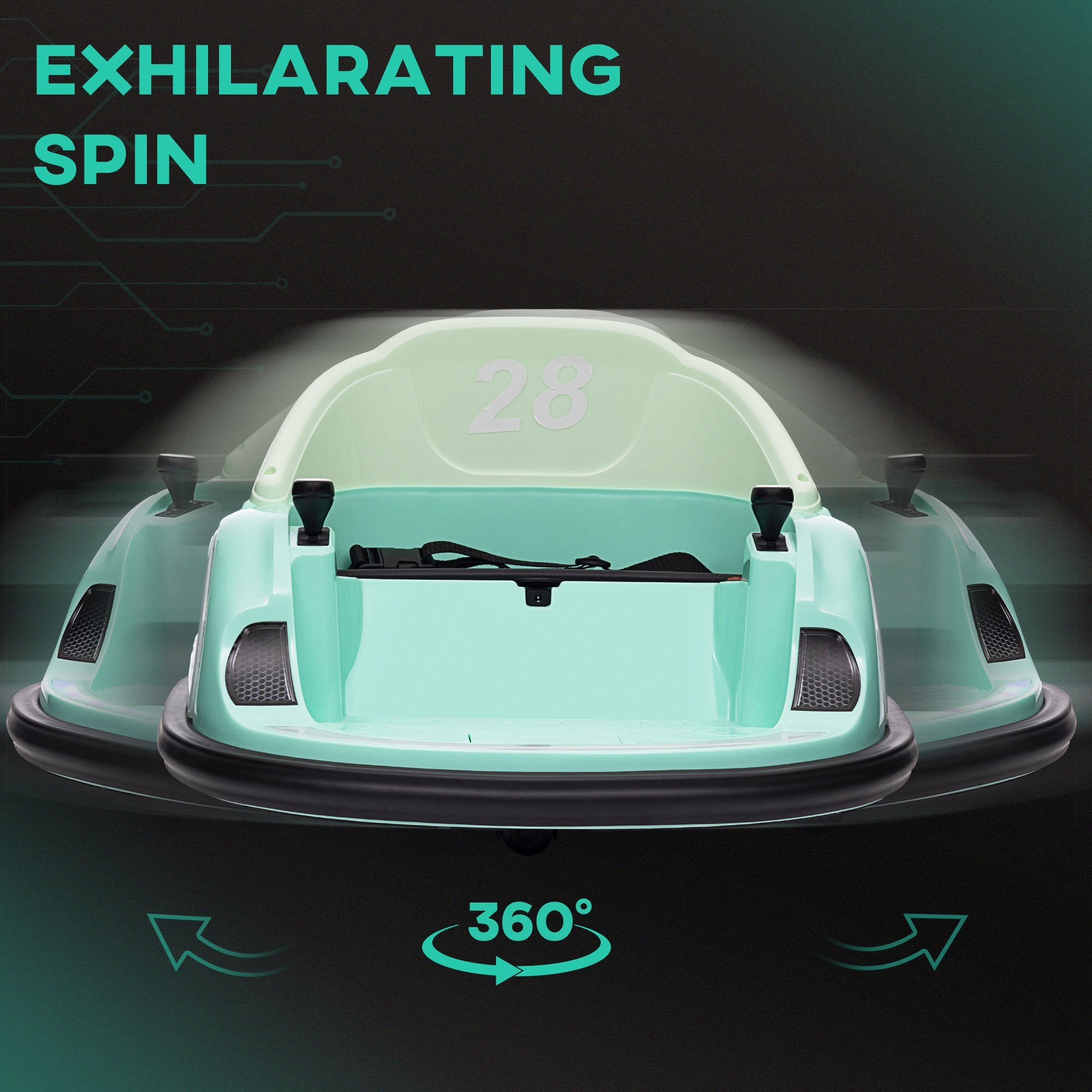 360° Rotation Kids Bumper Car, 12V Waltzer Car with Remote Control, Dual Joysticks, Music Lights - Green