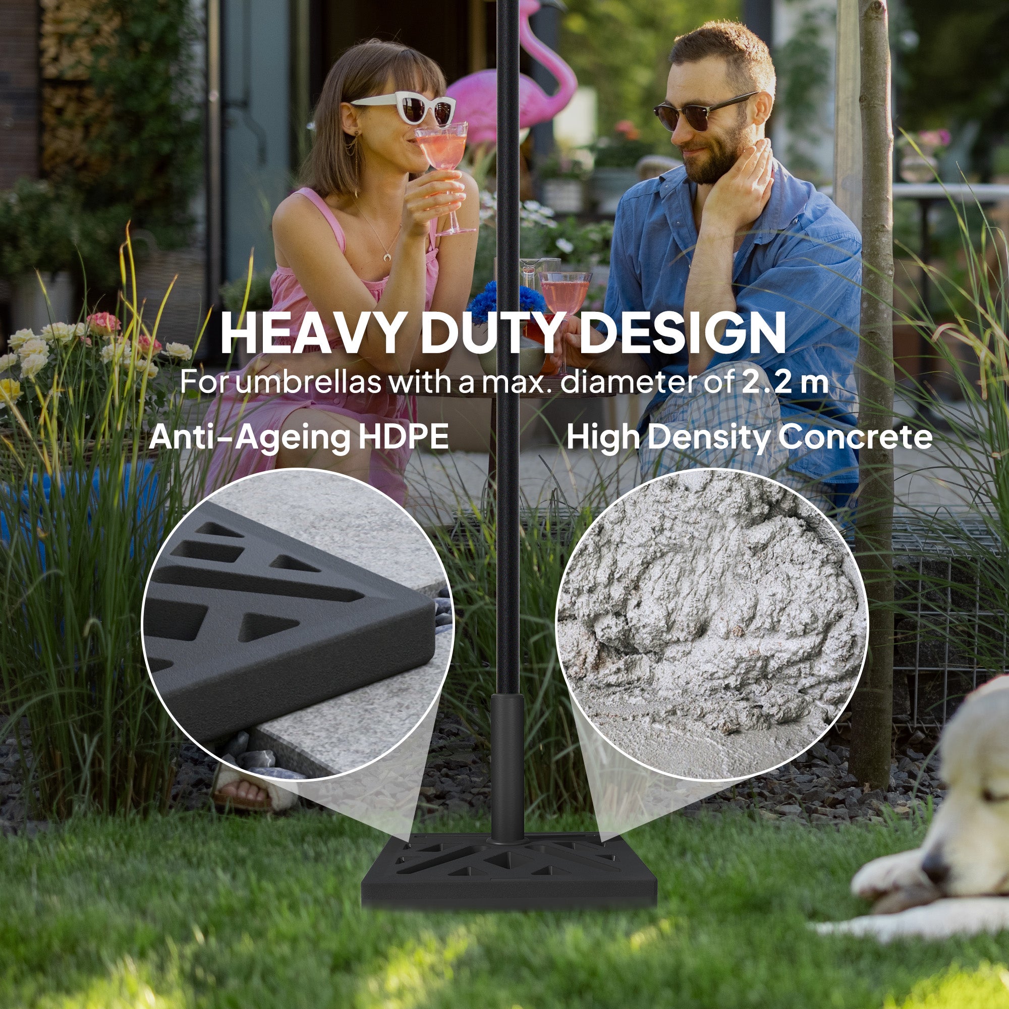 15kg HDPE Garden Parasol Base with Cut-Out Design - Black