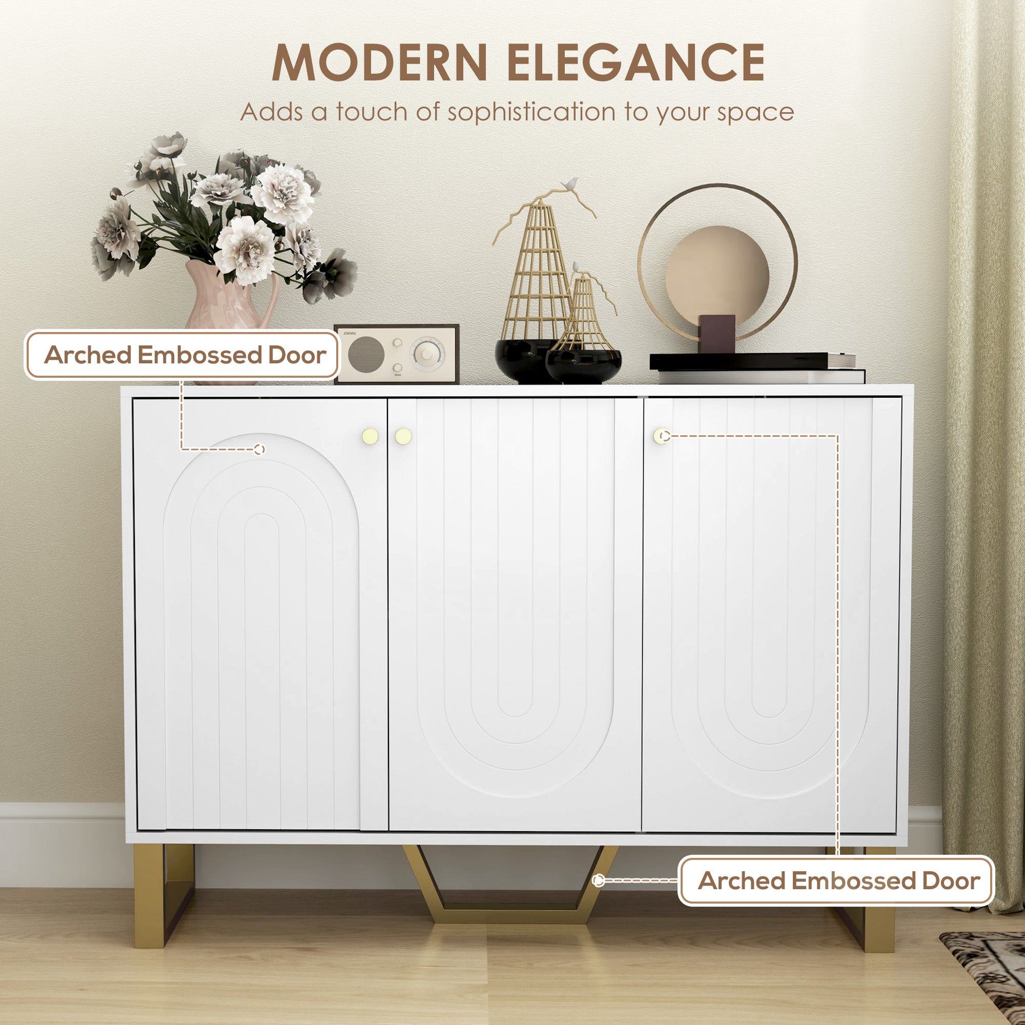 3-Door Sideboard Storage Cabinet - White