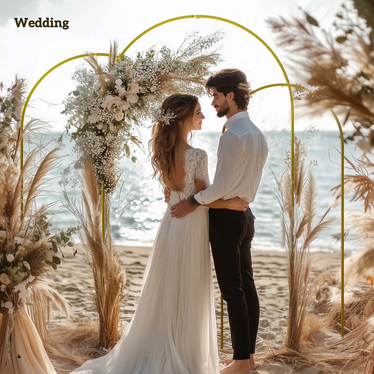 Wedding Arch Frame Set 2.2m, 2m, 1.8m Metal Balloon Arch Stand for Party, Bridal Shower, Graduation - Gold Tone