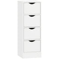 4-Drawer Bathroom Cabinet, Freestanding Narrow Storage Cabinet with Groove Handles for Small Spaces, White