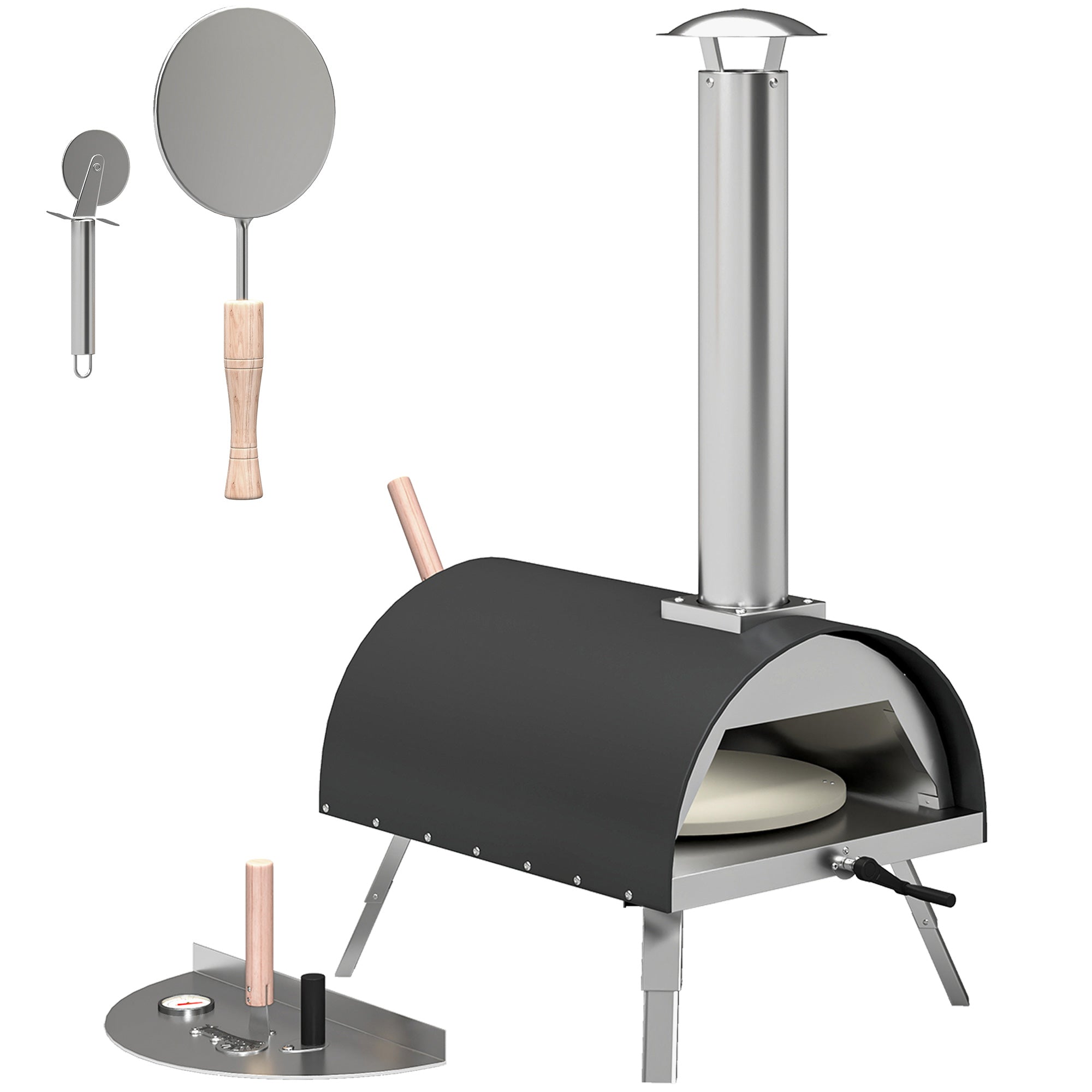 Outdoor Pizza Oven Foldable Legs Pellet Wood Fired Pizza Maker w/ 12" Rotating Stone and Peel