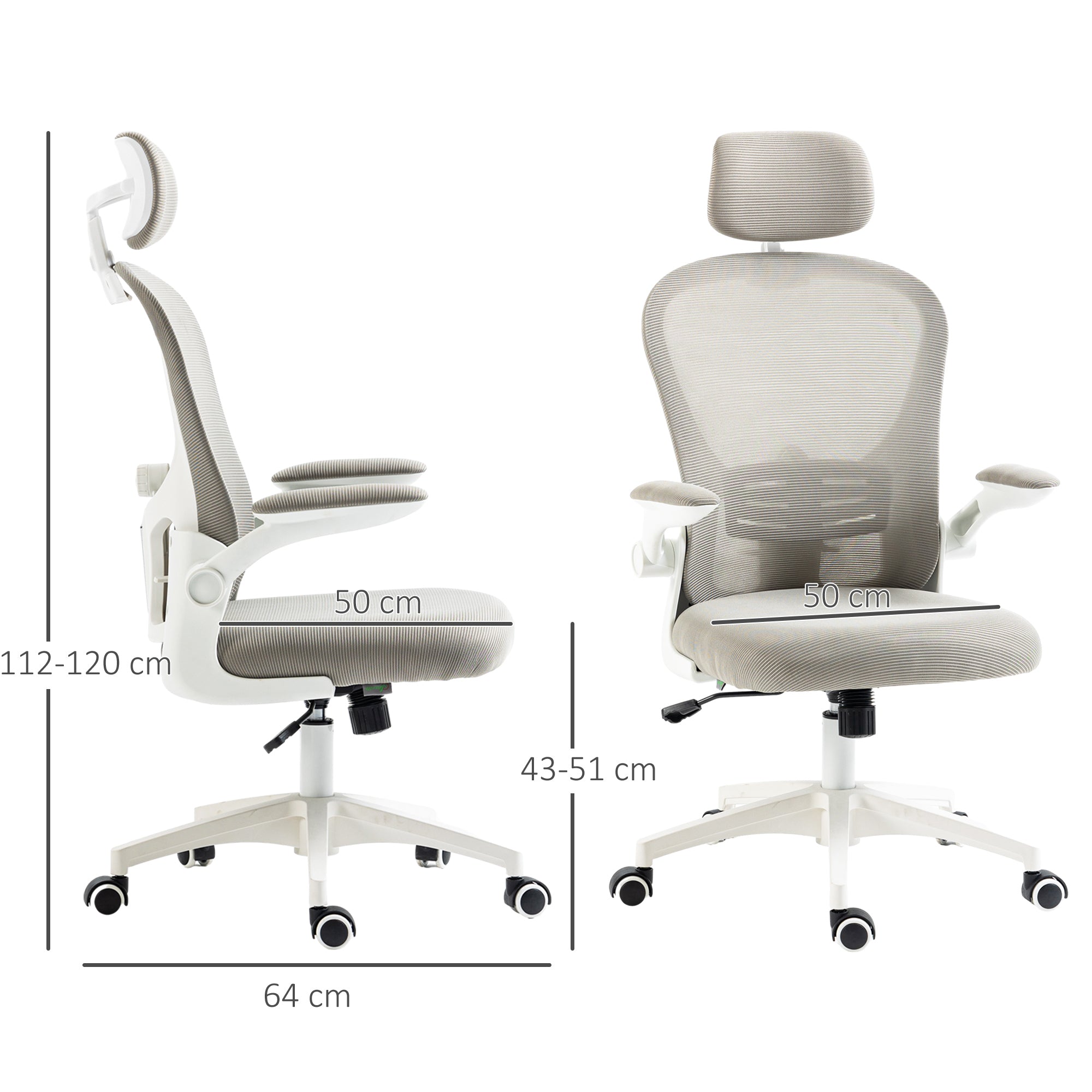 Multi-Adjustable Office Chair, with Lumbar Support, Headrest and Mesh Back - Grey