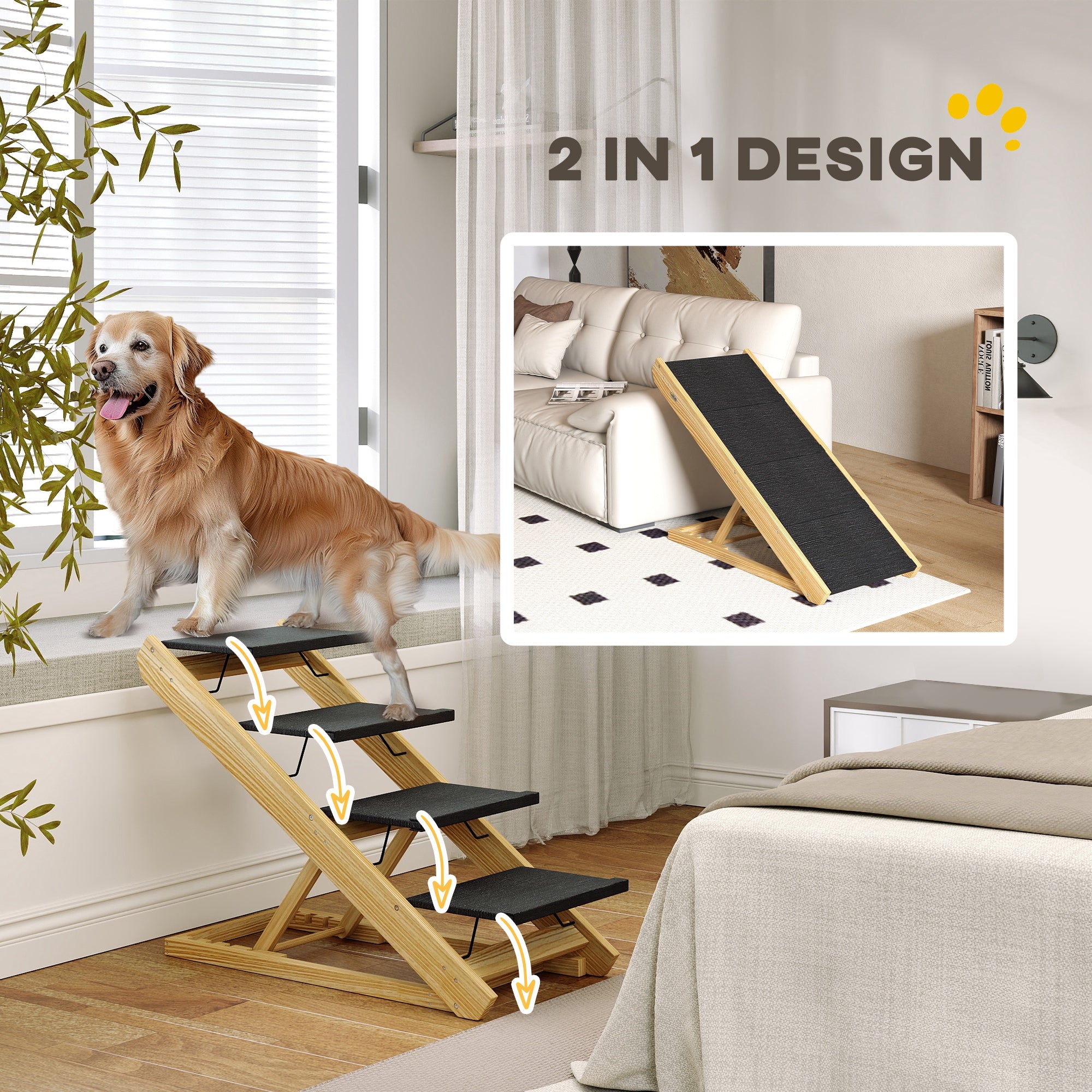 Adjustable Dog Steps Dog Ramp, 4-Step Non-slip Pet Stairs for Large Sized Dogs, Foldable Dog Stairs for Bed Sofa