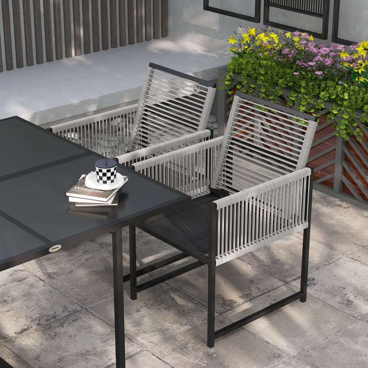 5 Piece Metal Outdoor Dining Set with Folding Chairs - Light Grey