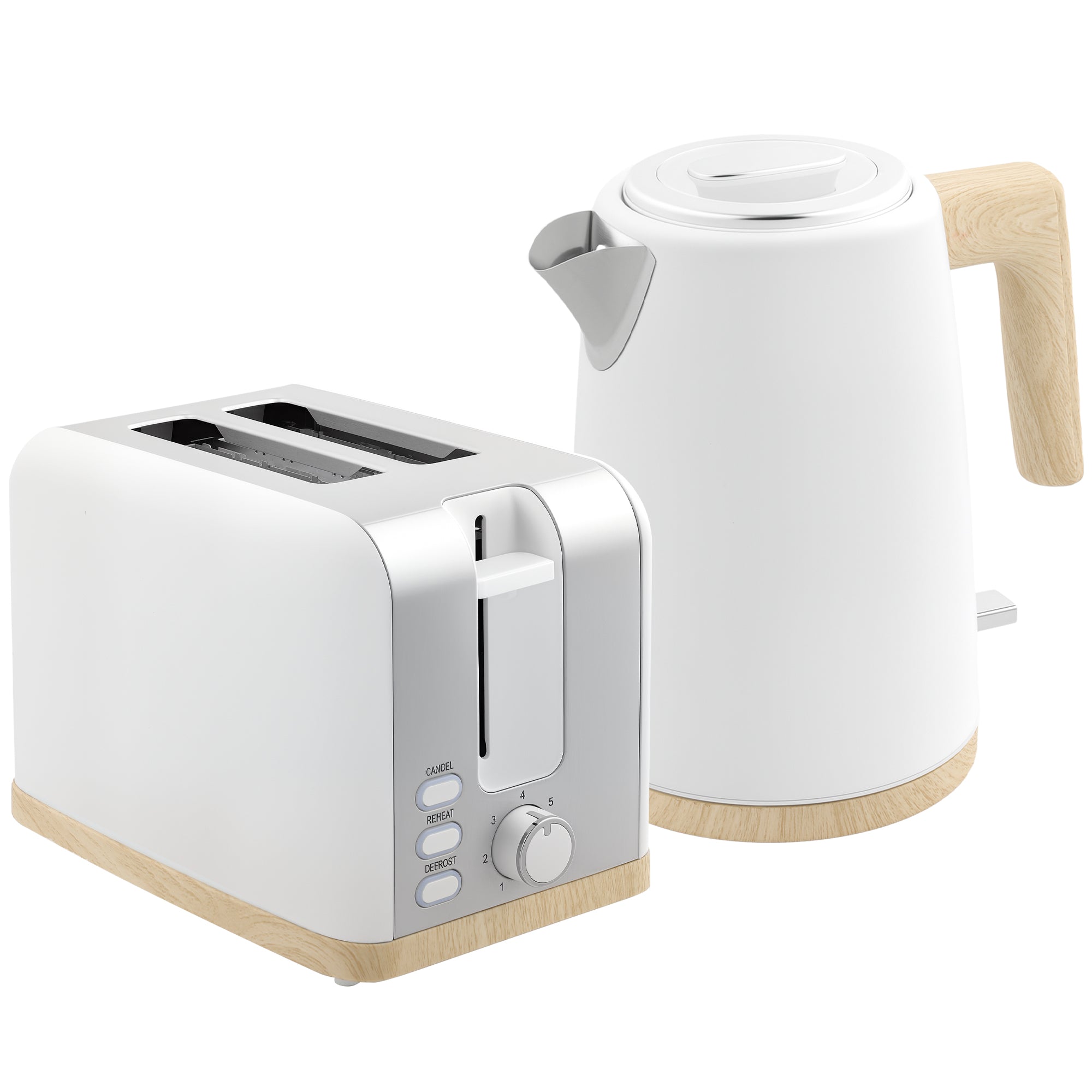 Kettle and Toaster Set, 1.7L 3000W Fast Boil Kettle & 2 Slice Toaster Kitchen Set with 7 Level Browning Controls, Defrost, Reheat, Auto Off, Boil-dry Protection, White