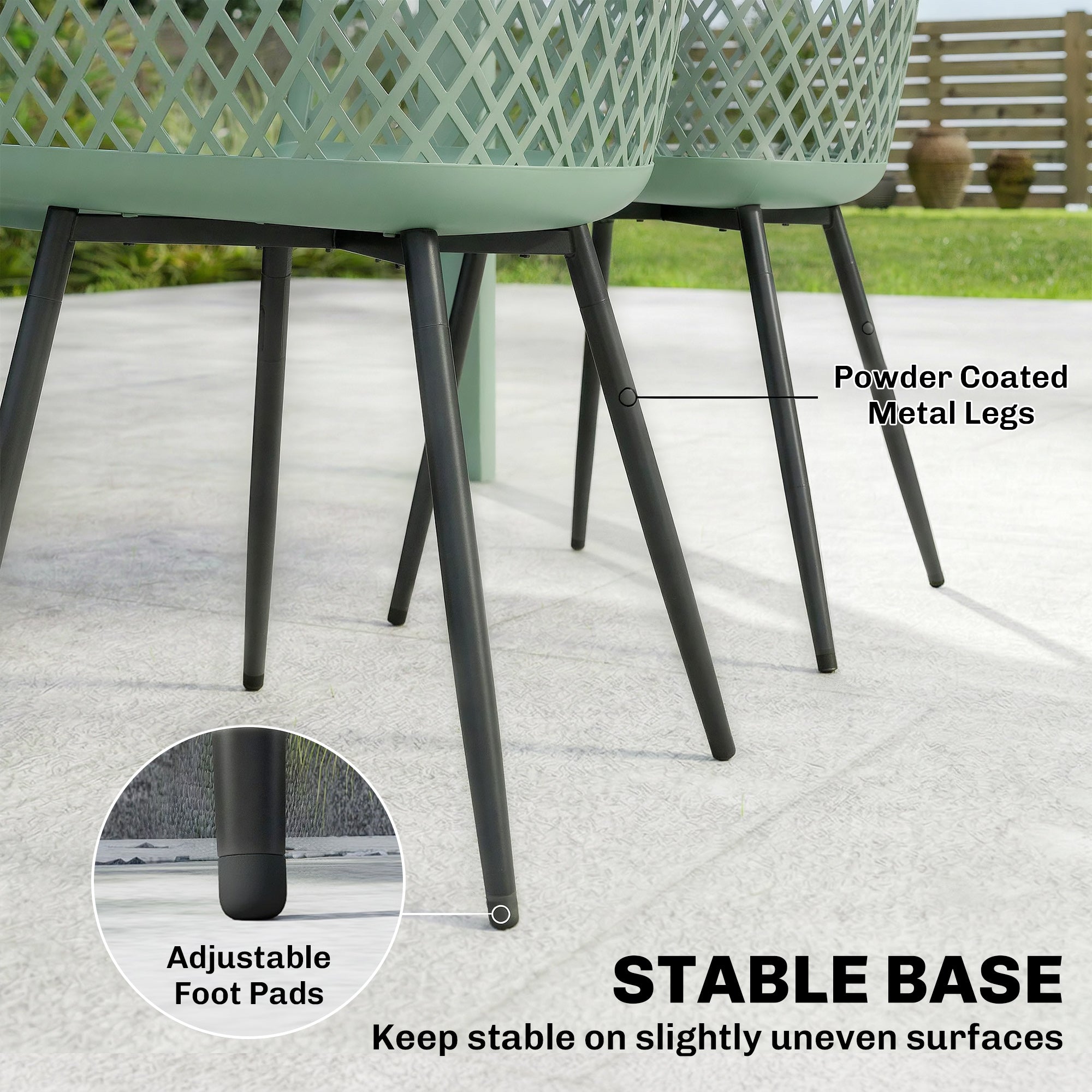 Garden Chairs Set of 4, Garden Dining Chairs with Cut Out Diamond Back and Armrests for Patio, Balcony, Terrace, Green