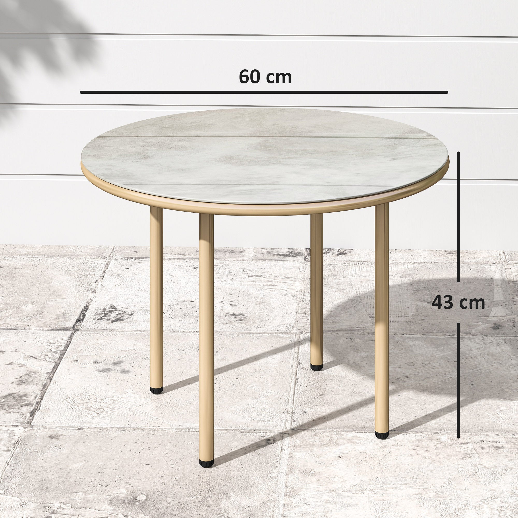 Round Coffee Table, Modern End Side Table with Faux Marble Tempered Glass Top, Steel Frame for Living Room, Bedroom, Office, Beige