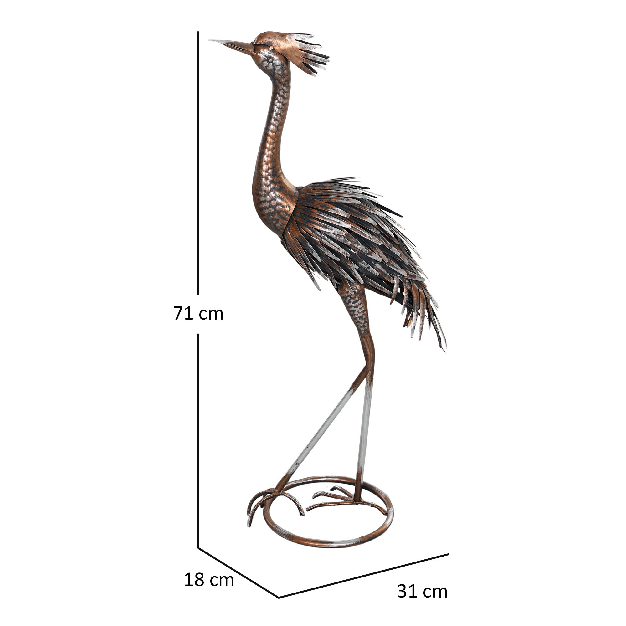 Heron Garden Statue, Standing Garden Ornament, Metal Garden Gift with Stakes for Patio Pond Landscape Decoration, Silver Tone
