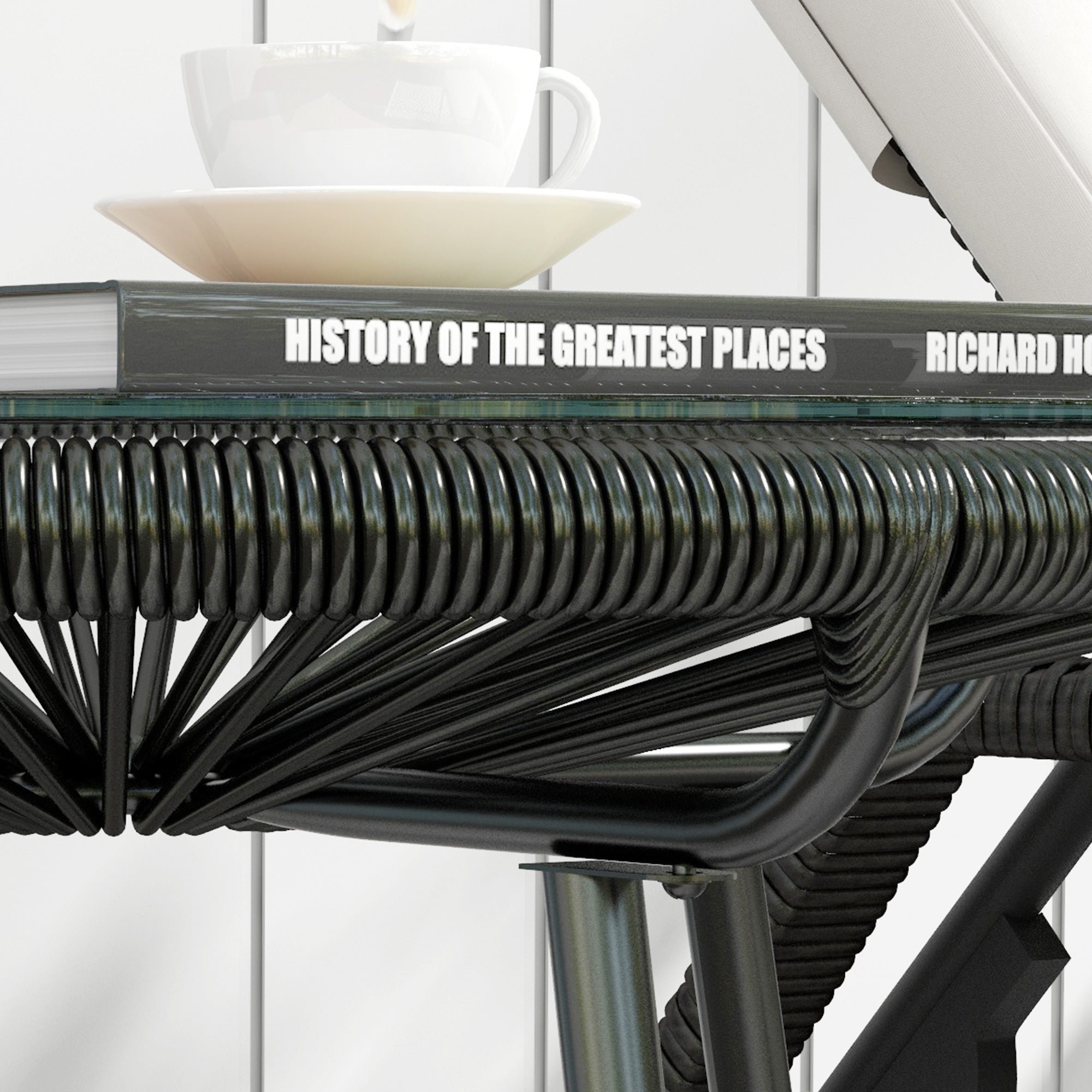 Rattan Side Table, Round Outdoor Coffee Table, with Round PE Rattan and Tempered Glass Tabletop for Patio, Garden, Balcony, Black