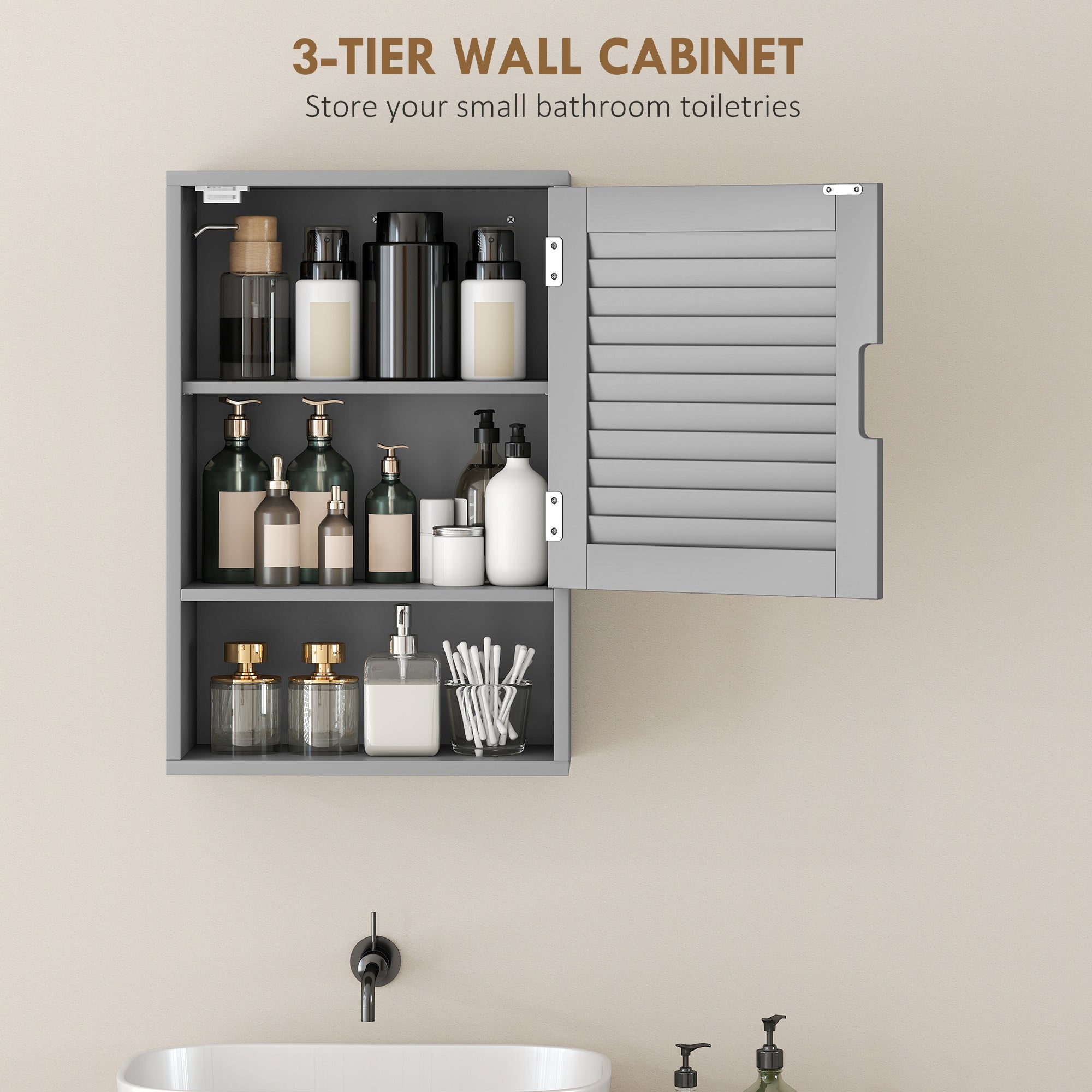 Bathroom Cabinet, Wall Mounted Storage Cabinet with Adjustable Shelves, 40 x 20 x 60 cm, Grey