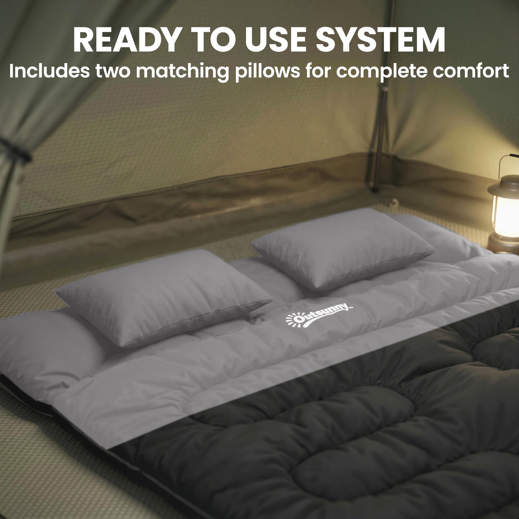 Double Sleeping Bag with 2 Pillows, 220 x 160 cm Extra-Large Sleeping Bag for Adults, Black and Grey