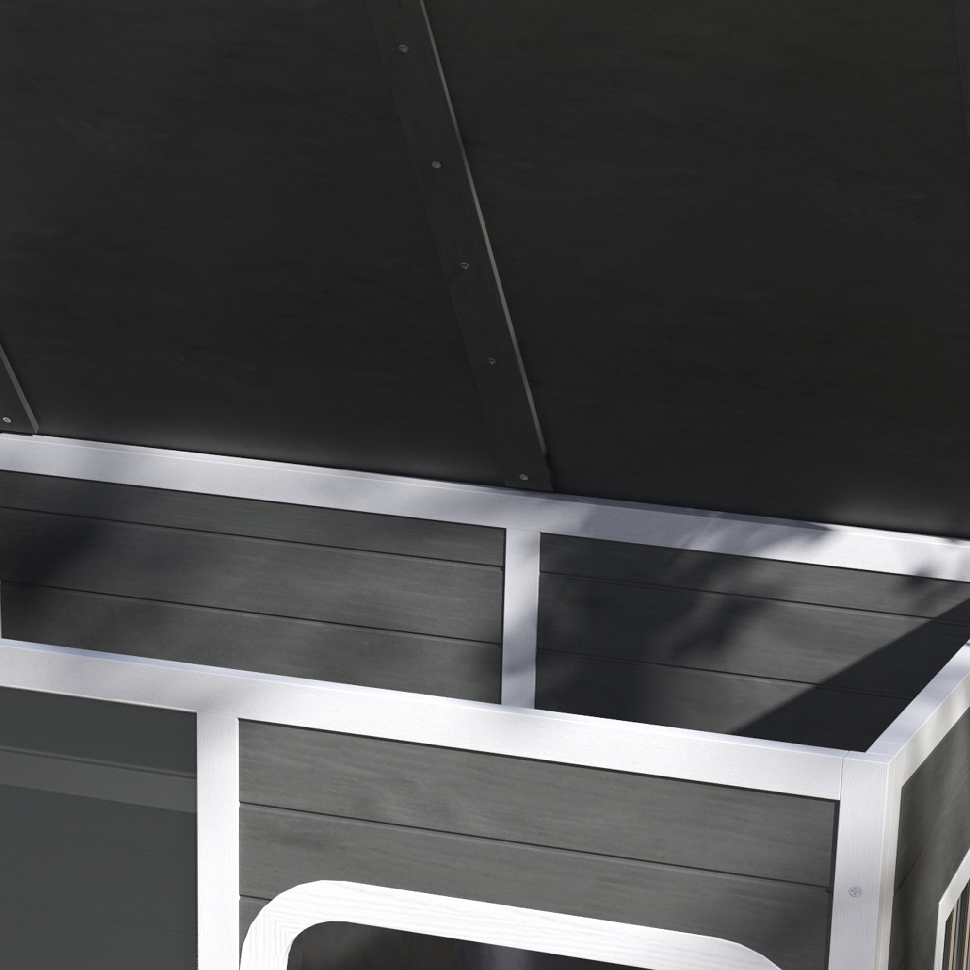 Wooden Dog House Outdoor with Asphalt Openable Top, Removable Floor, Clear Front Panel, Curtain, 103 x 77 x 83cm