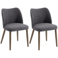 Dining Chairs Set of 2, Linen Upholstered Kitchen Chairs with Padded Seat, Curved Backrest, Rubberwood Legs, Dark Grey