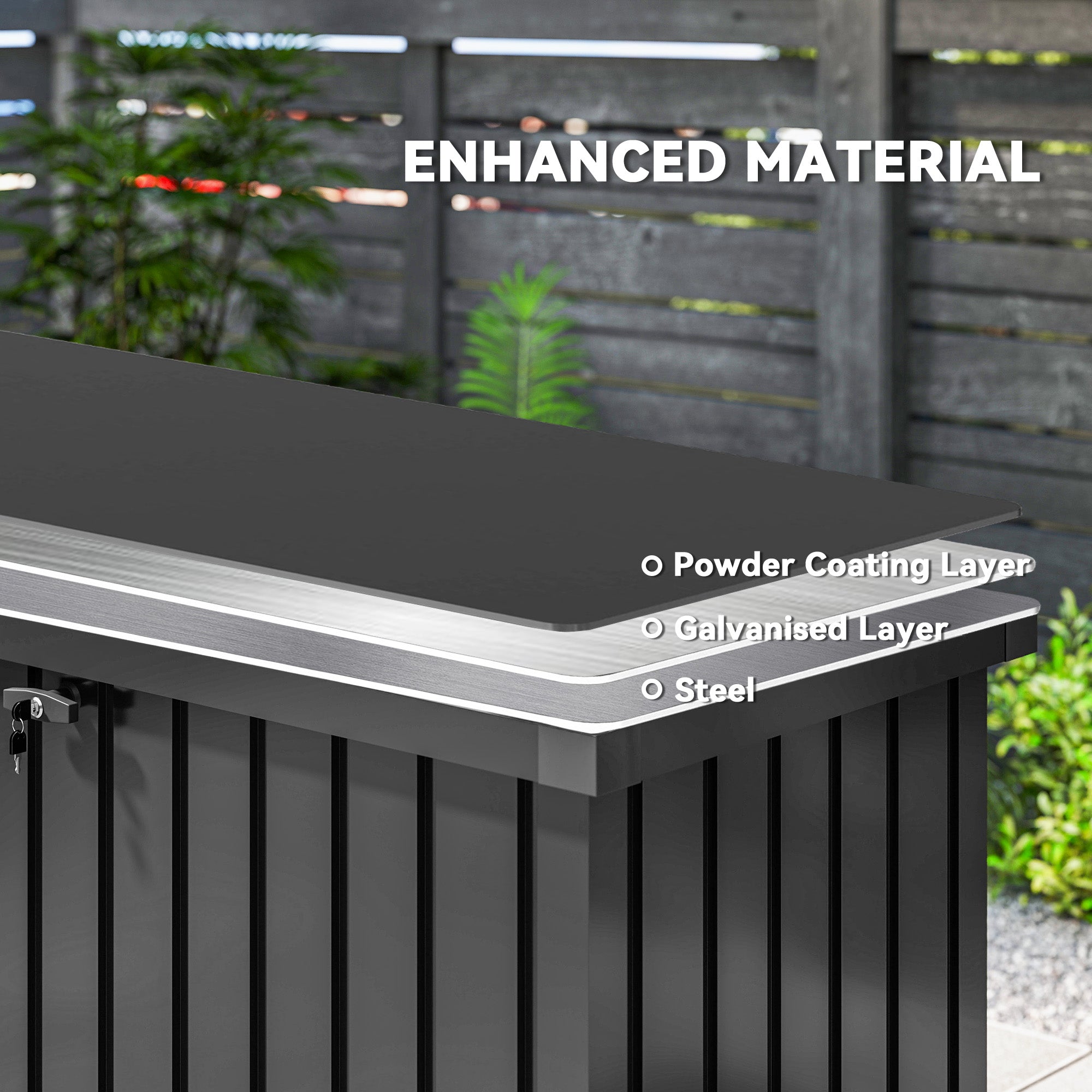 400L Galvanised Steel Garden Storage Box, Black