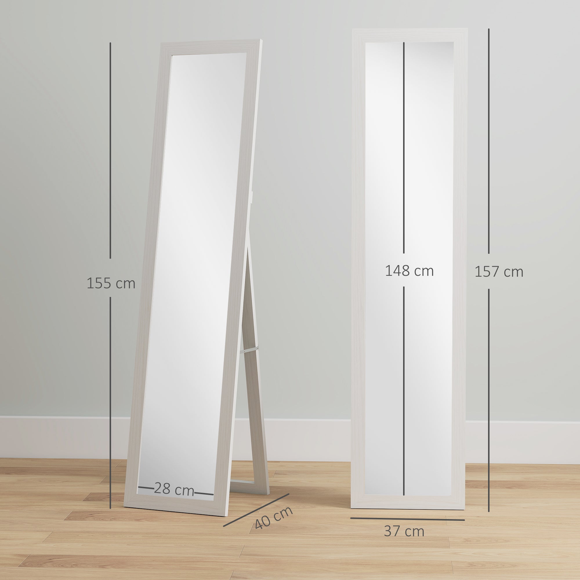37 x 157 cm Full Length Mirror - White