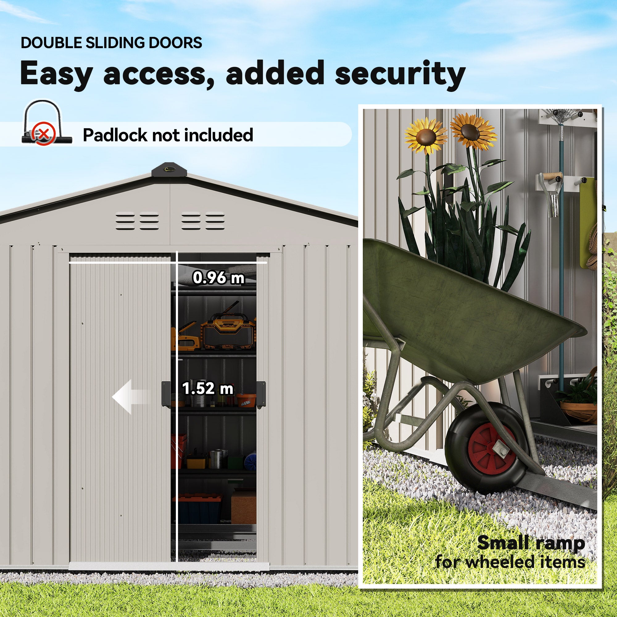 Garden Storage Shed, Metal Outdoor Storage Shed House with Foundation Kit, Ventilation, Doors, 9 x 6FT, Grey