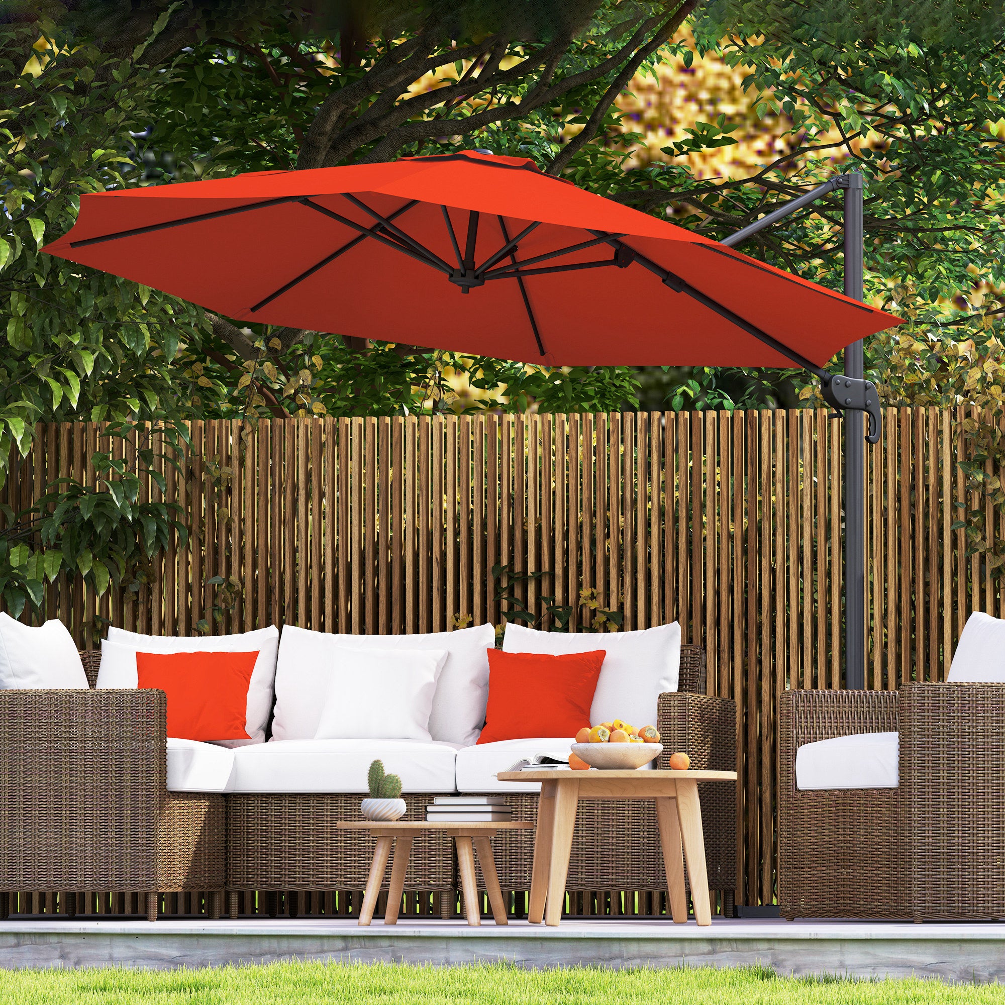 Five-Position Aluminium Frame Overhanging Parasol - Orange