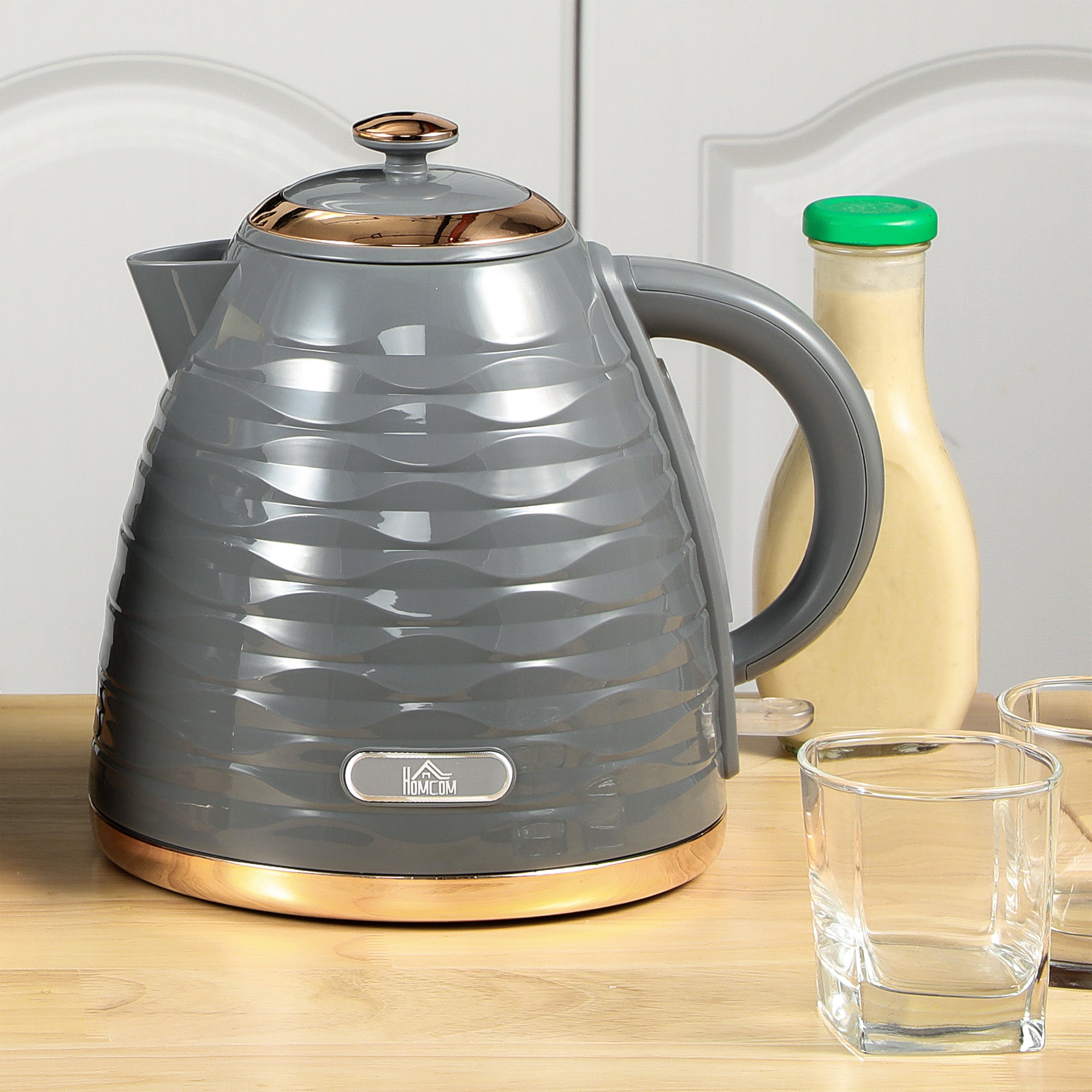 Electric Kettle, 1.7L, Fast Boil, 3kW Water Kettle with Removable Washable Anti-scale Filter, Auto Shut-off, 360° Swivel, BPA Free, Grey Water Ripple Texture