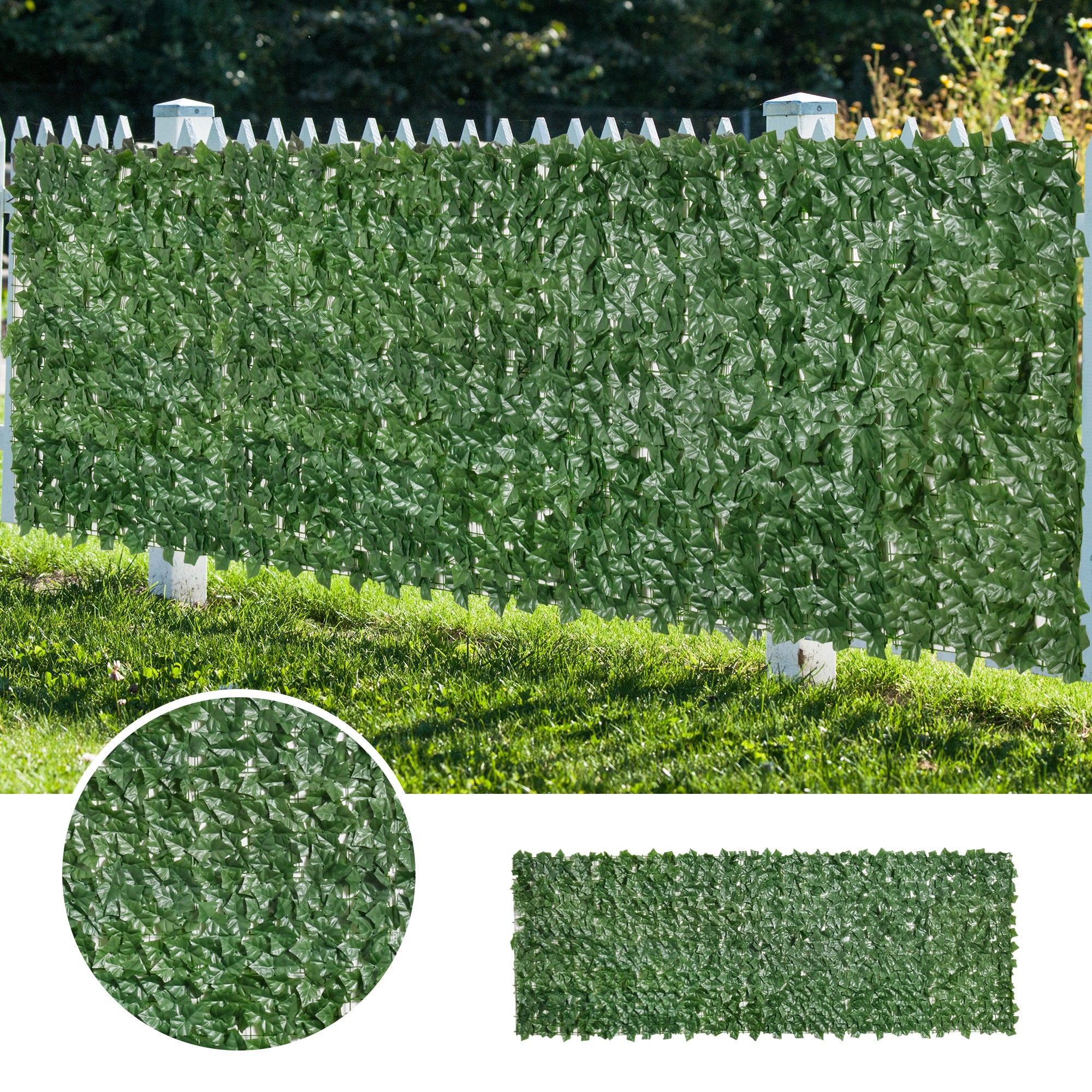 2-Piece Artificial Leaf Hedge Screen Privacy Fence Panel for Garden Outdoor Indoor Decor, Dark Green, 3M x 1M