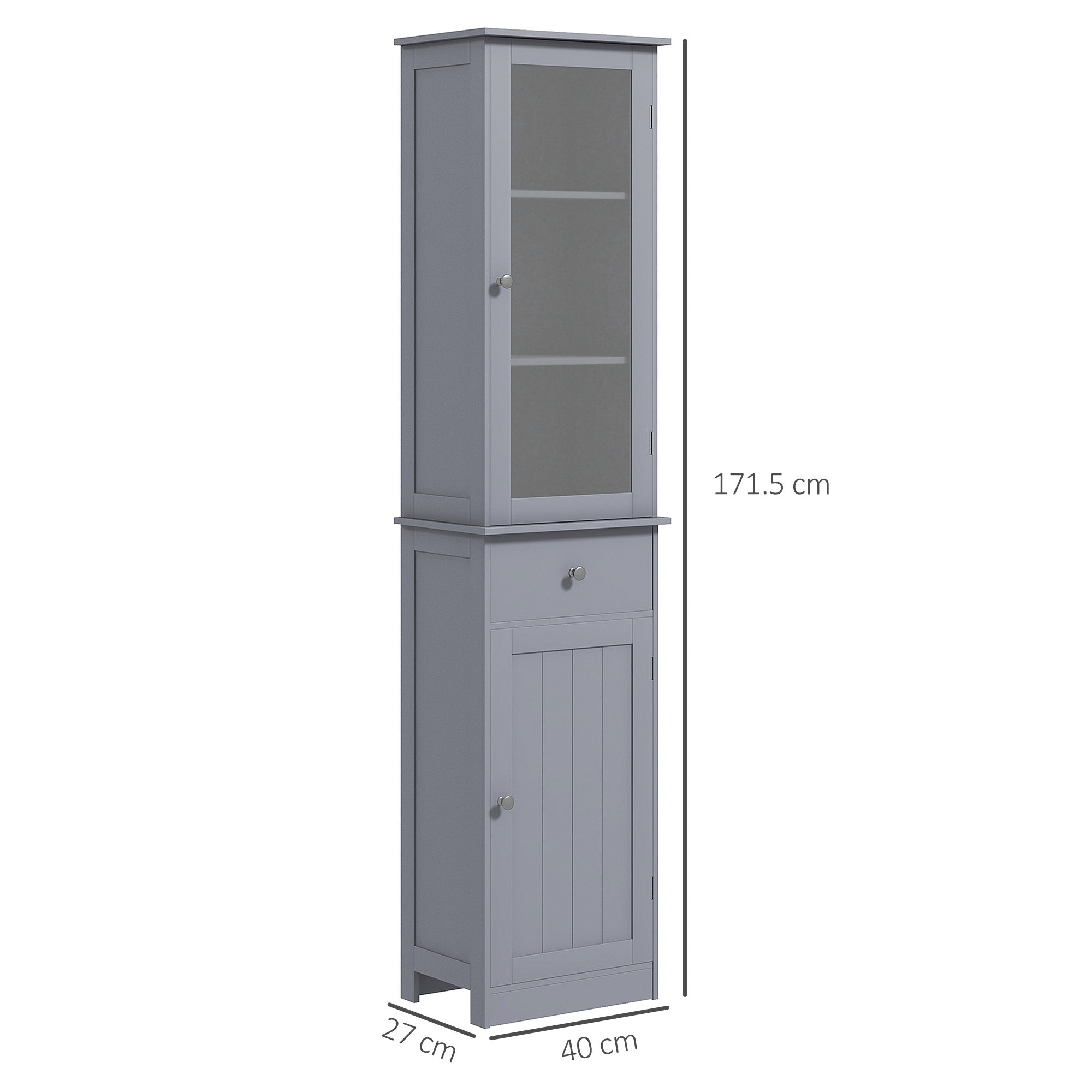 Bathroom Storage Cabinet with 3-tier Shelf Drawer Door, Floor Cabinet Free Standing Tall Slim Side Organizer Shelves, Grey