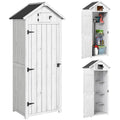 Small Shed, Tall Slim Wooden Garden Shed with 3 Removable Shelves and Roof Hatch, Compact Outdoor Tool Storage Cabinet with Asphalt Roof and Door Latch, 77 x 54.2 x 179 cm, Light Grey