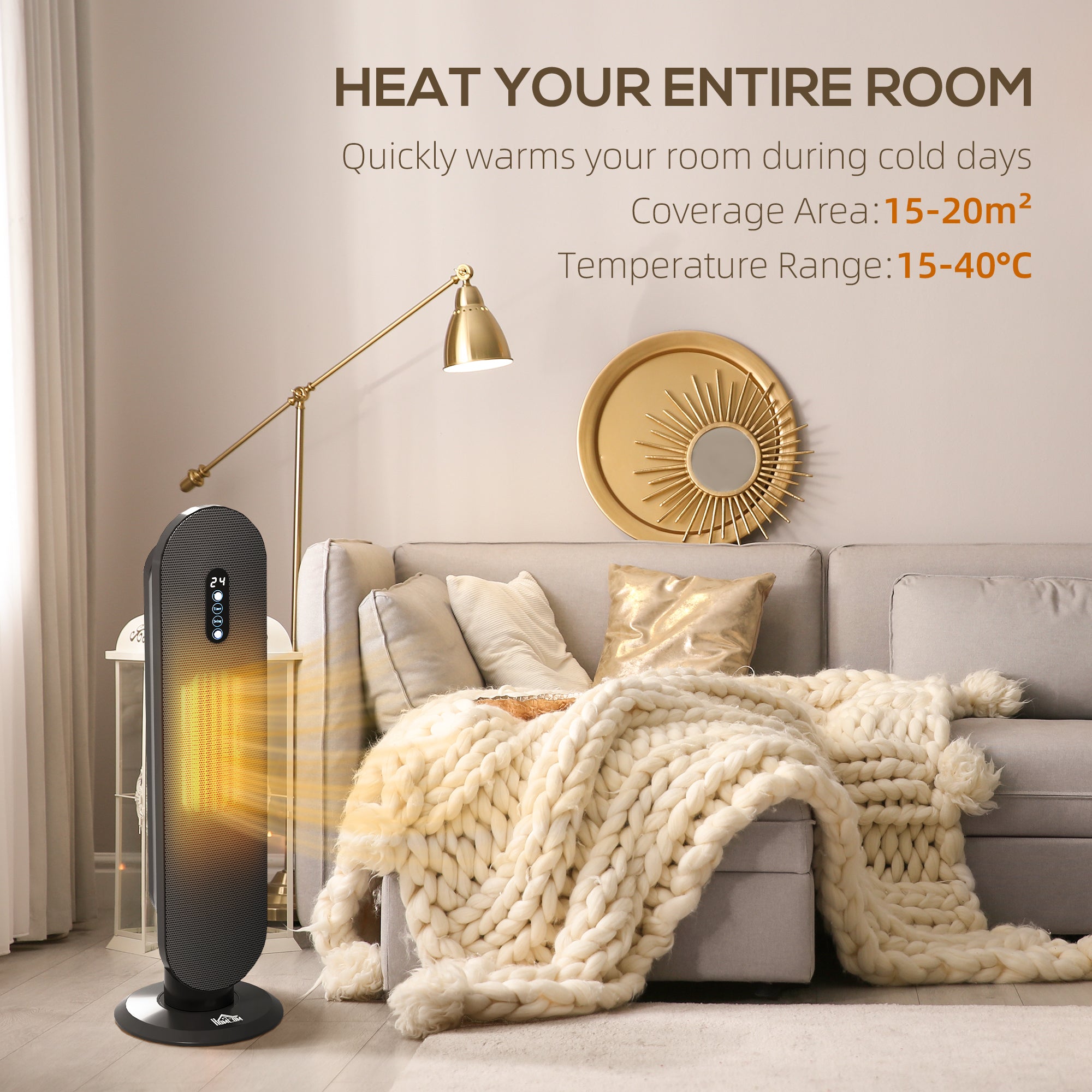 45° Oscillating Ceramic Space Heater, with Remote - Black