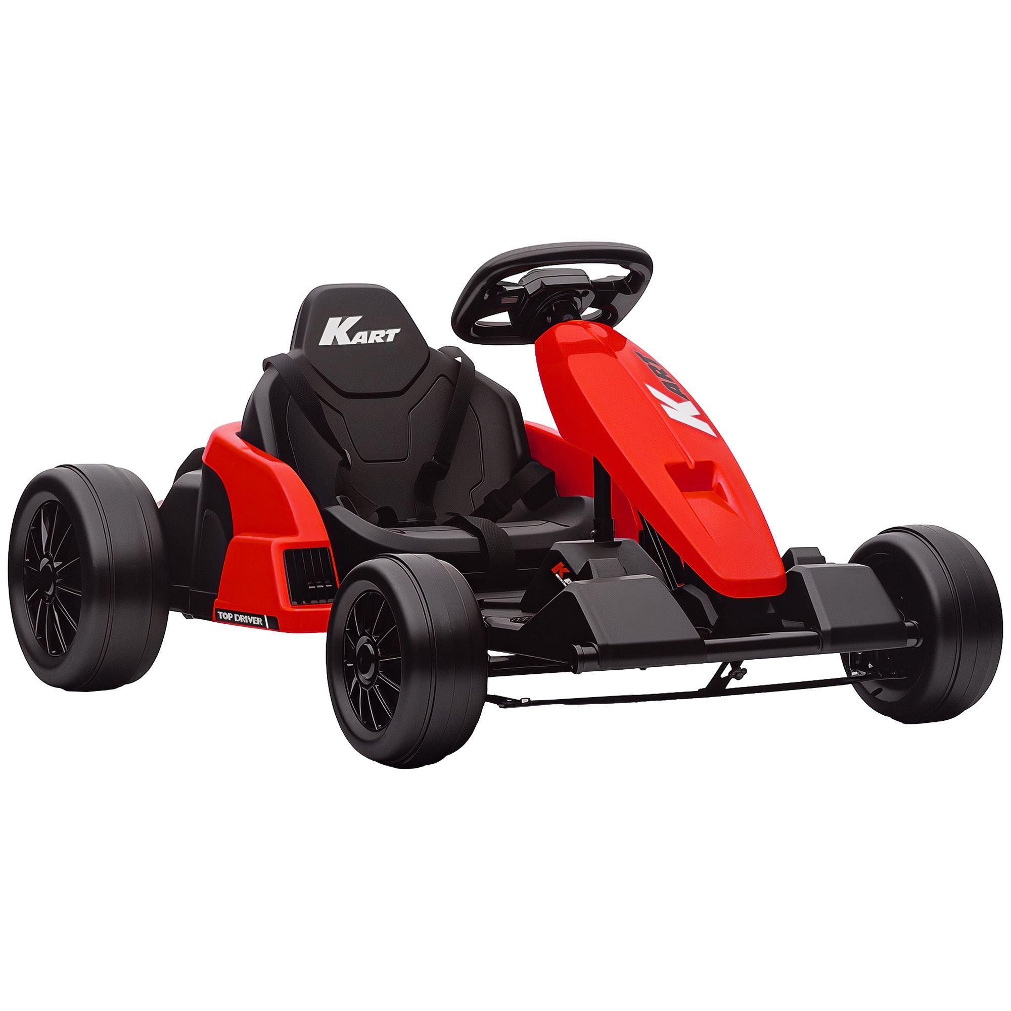 24V Electric Go Kart, Drift Kart with Adjustable Seat, Slow Start, 5-Point Harness, Music, Horn, for 6-12 Years, Red