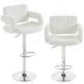 Bar Stools Adjustable Swivel Kitchen Chairs with Backrest Armrest Set of 2 PU Leather White