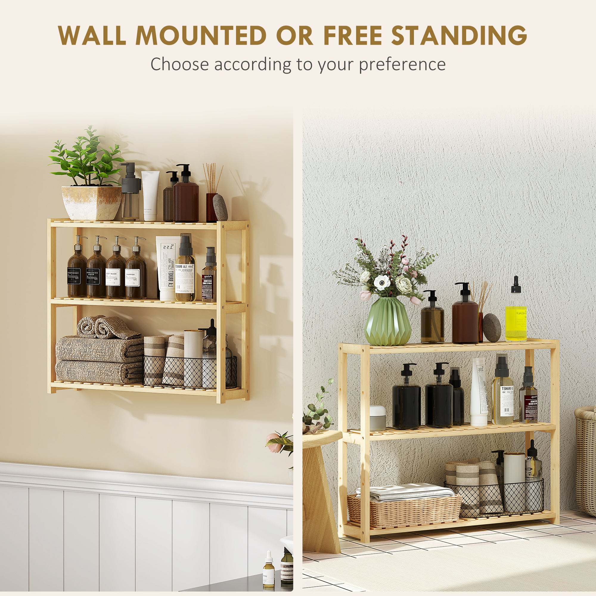 Three-Tier Bamboo Bathroom Rack - Natural Finish