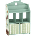 Kids Bookshelf with Storage, Toy Storage Unit with Book Display, Shelves and Fabric Drawers for Playroom Nursery, Green