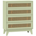 Rattan Chest of Drawers, 4 Drawer Storage Unit with Tapered Legs, Bedroom Storage Organiser Dresser for Bedside, Entryway, Hallway, Living Room, Light Green