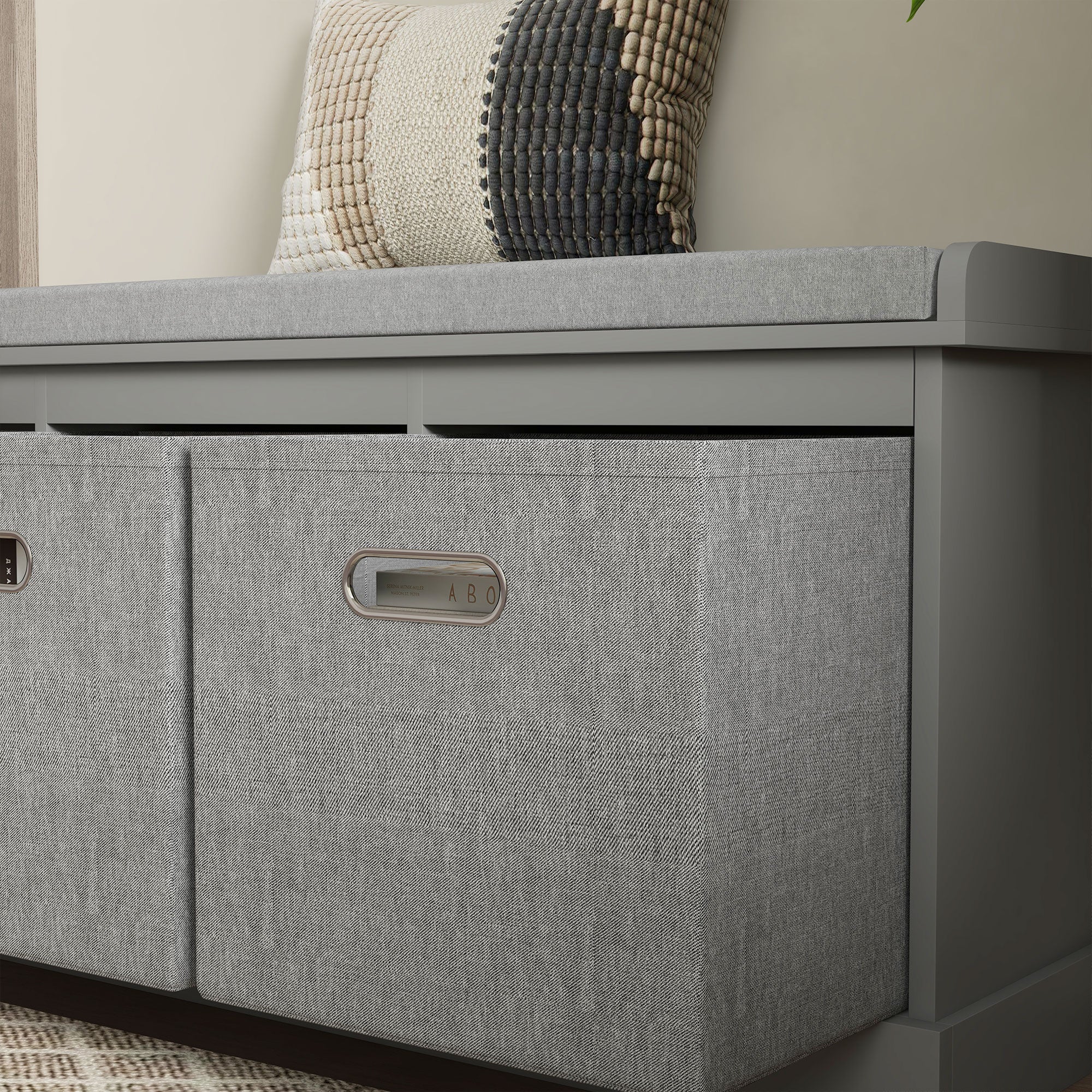 Three-Drawer Shoe Storage Bench, with Padded Top Seat - Grey