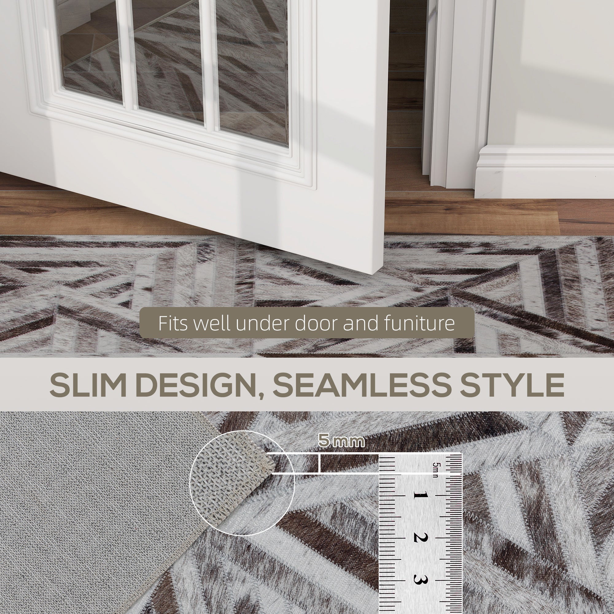 Modern Area Rug, Triangle Pattern Non-Slip Washable Rug, Chenille Floor Carpet for Living Room, Bedroom, Dining Room, Home Office, 290 x 200 cm, Brown