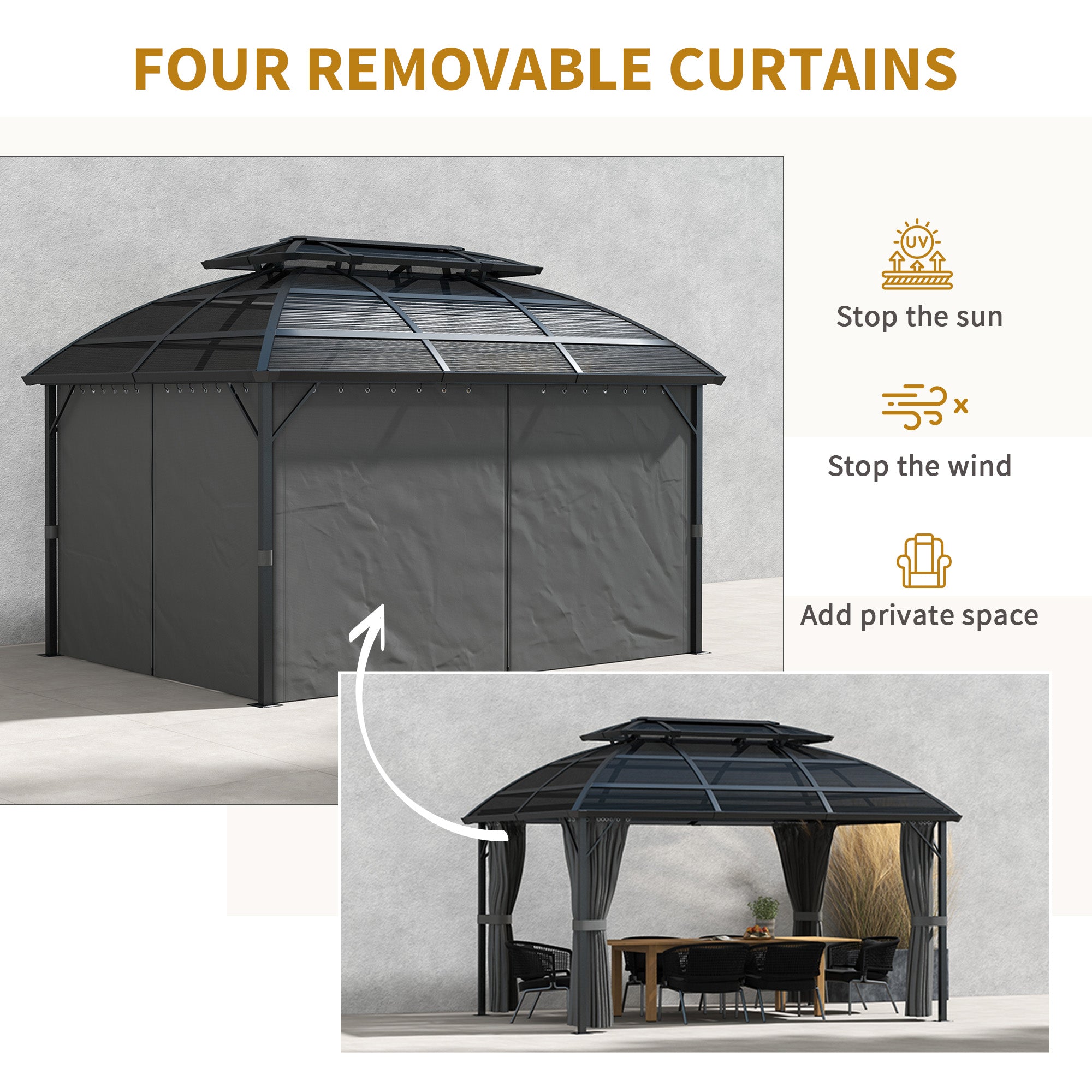 4 x 3m Aluminium Frame Hard Gazebo, with Accessories - Black