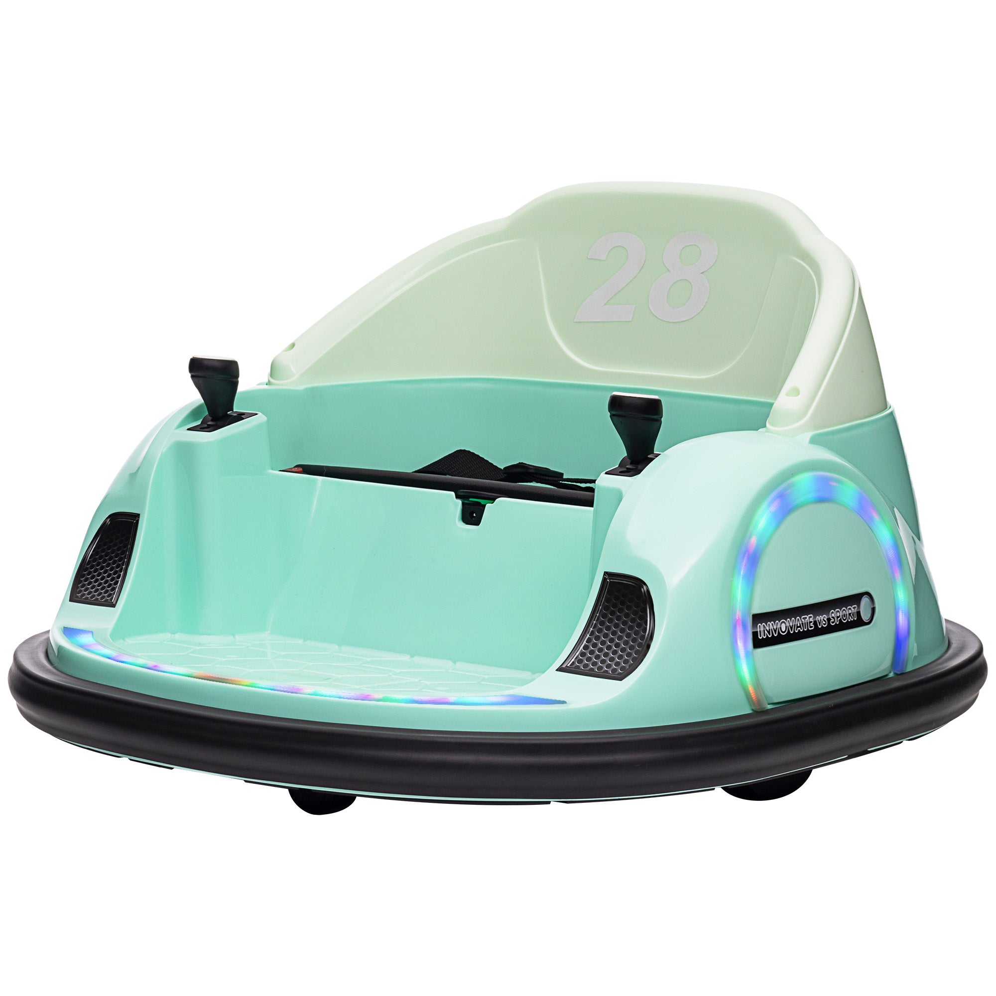 12V 360° Rotation Kids Bumper Car with Remote Control, Dual Joysticks, Music & Lights - Green