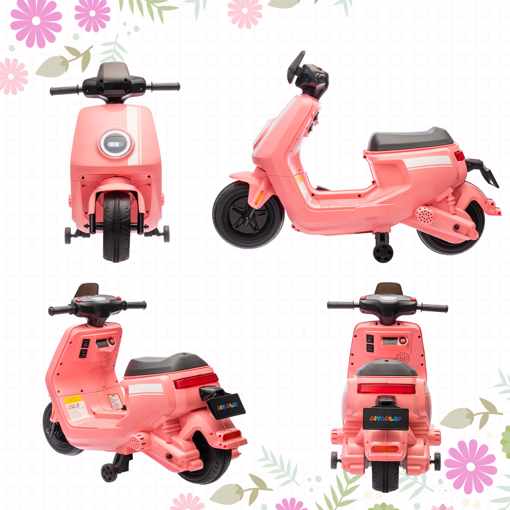 6V Ride on Motorbike, Kids Electric Motorbike w/ Headlights, Music, Training Wheels, for Ages 18-36 Months, Pink