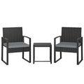 Rattan Bistro Set, 3 Piece Garden Furniture Set with Glass Top Table and Cushions, Light Grey