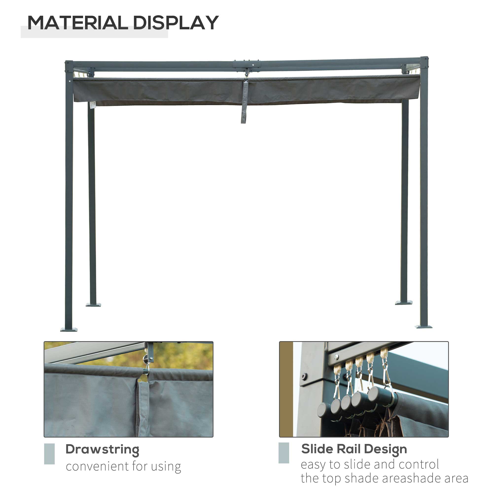 3 x 2m Metal Outdoor Pergola with Retractable Roof, Outdoor Gazebo Canopy Shelter with Drainage Holes for Garden, Patio, Lawn, Grey