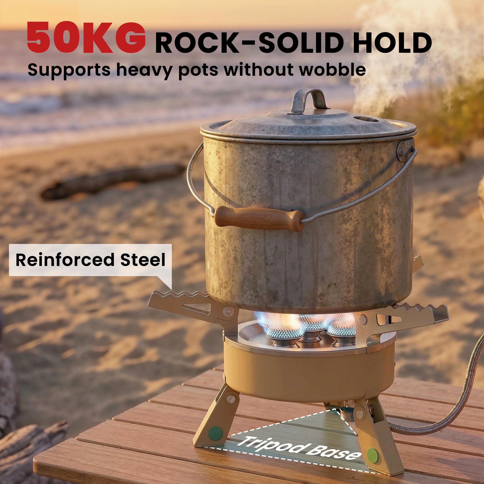 7000W Camping Stove with Piezo Ignition, High Power Gas Stove with 50kg Capacity and Carry Bag for Outdoor Hiking Khaki