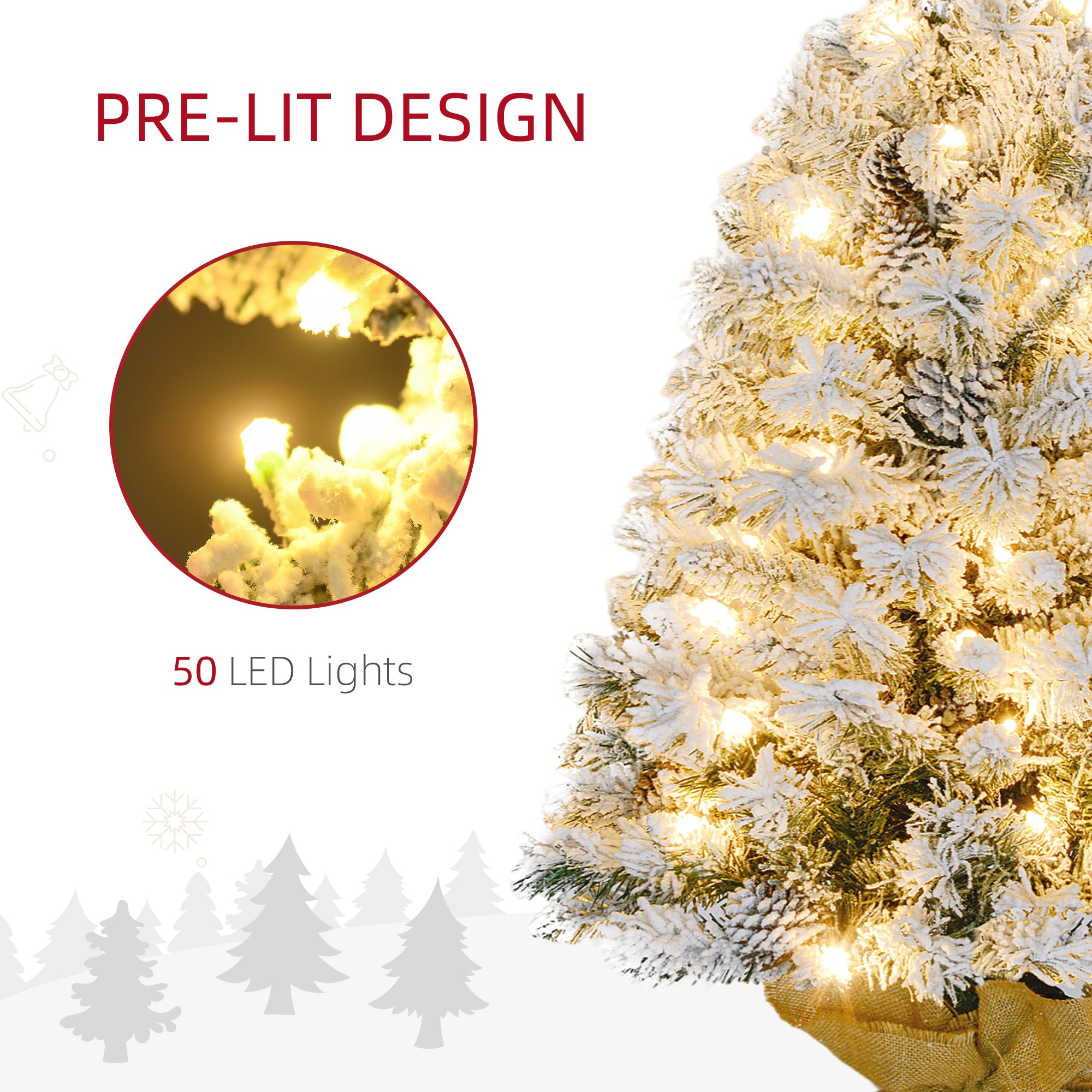 3ft Snowy Tabletop Christmas Tree, with LED Lights