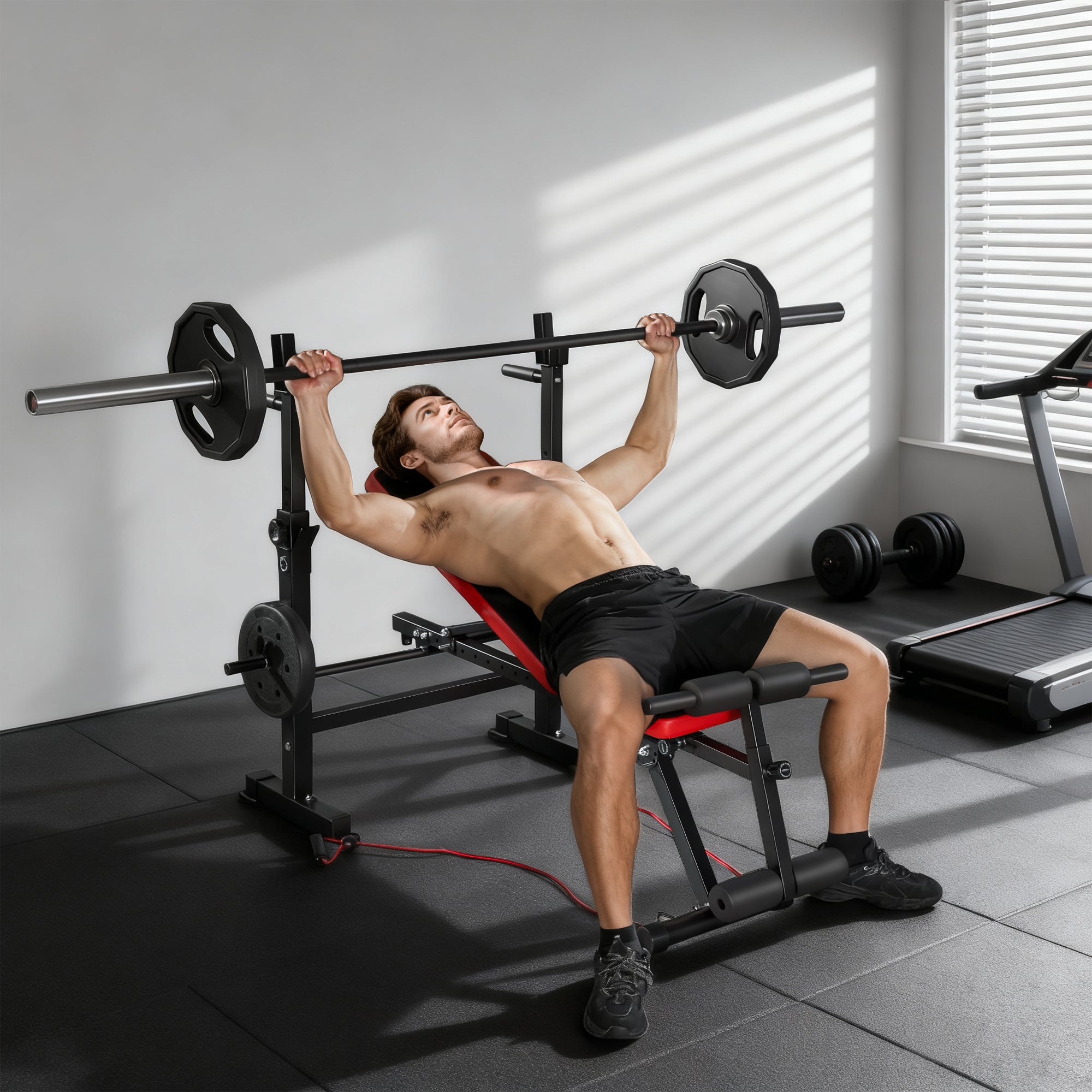 Adjustable Weight Bench with Squat Rack and Dip Stand