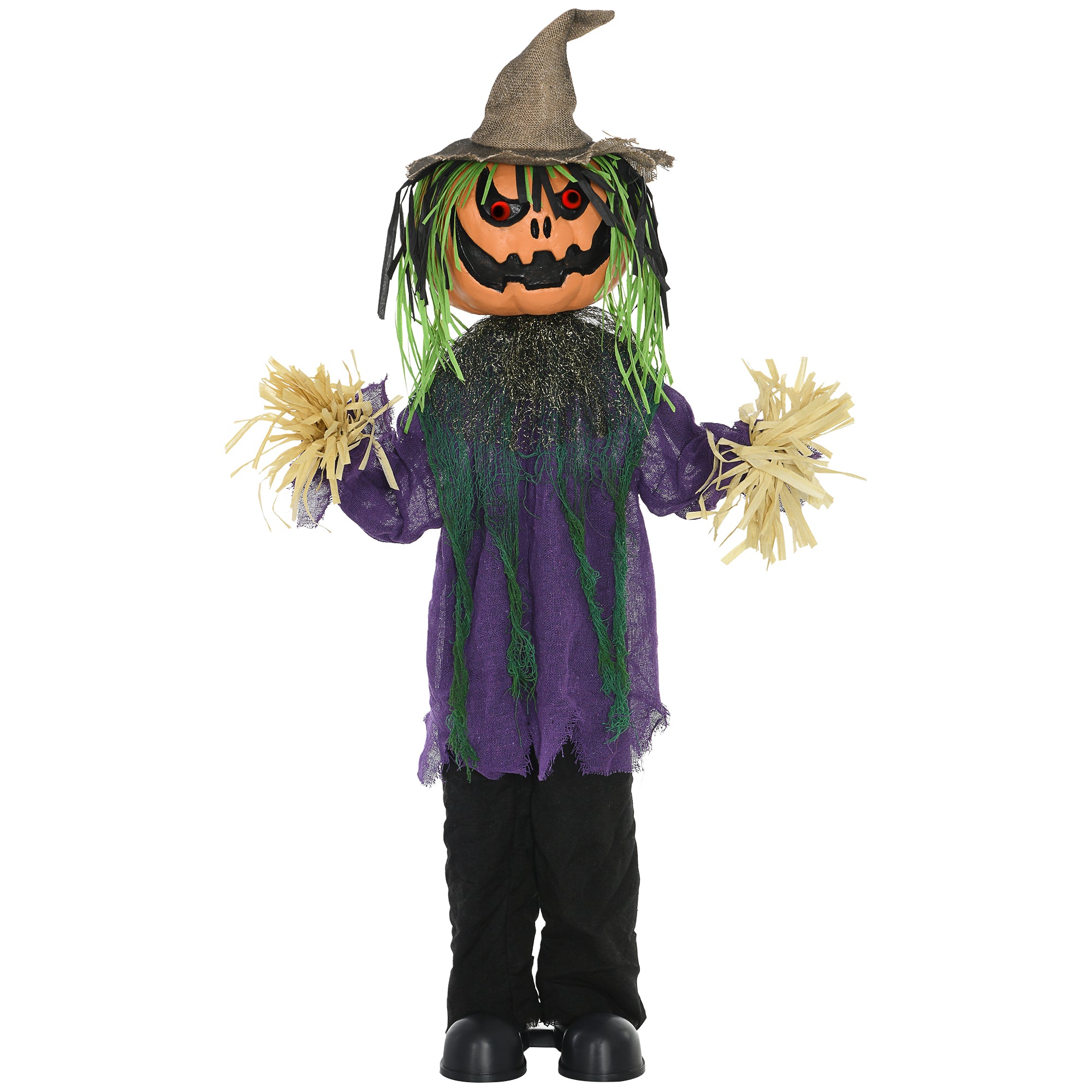 3'6" Pumpkin Scarecrow Halloween Animatronic, with Glowing Eyes