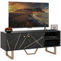 TV Stand Cabinet for TVs up to 50 Inches with Storage Shelves and Cupboard - Black Marble Tone
