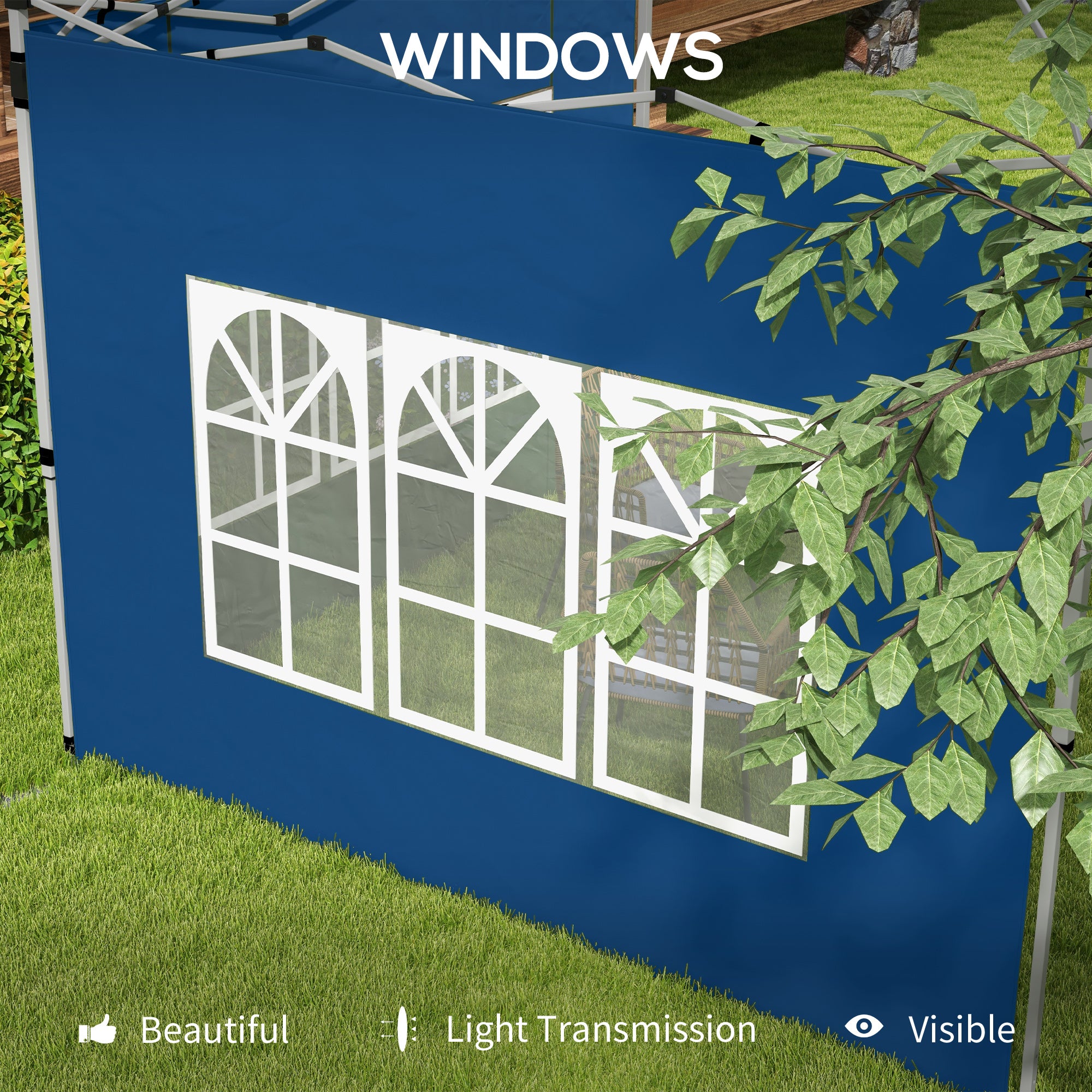 Set of 2 Durable Oxford Cloth Gazebo Side Panels with Windows - Blue