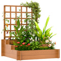 3 Tier Wooden Garden Planter with Trellis and Fabric Liners - Brown