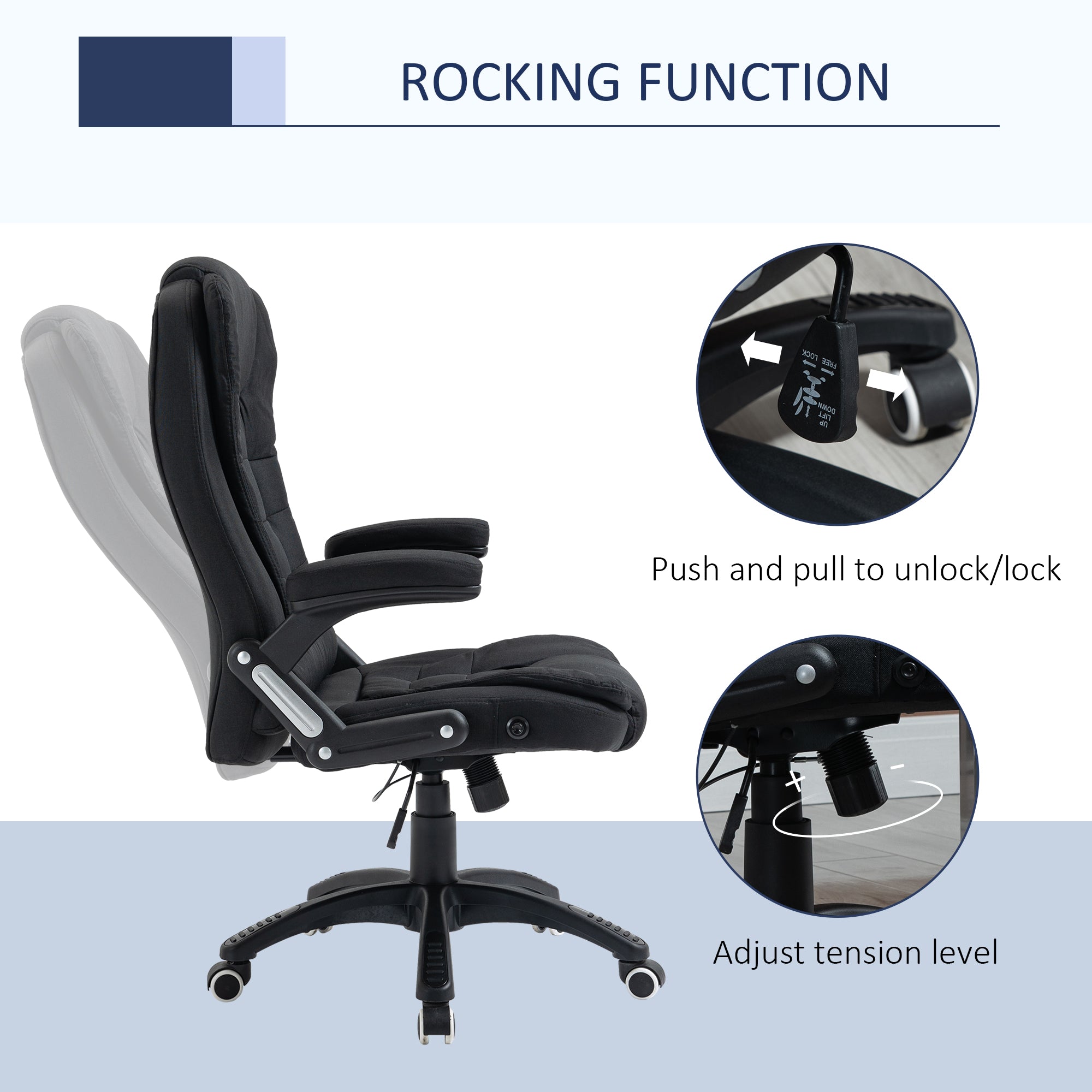 Ergonomic Office Chair Comfortable Desk Chair with Armrests Adjustable Height Reclining and Tilt Function Black